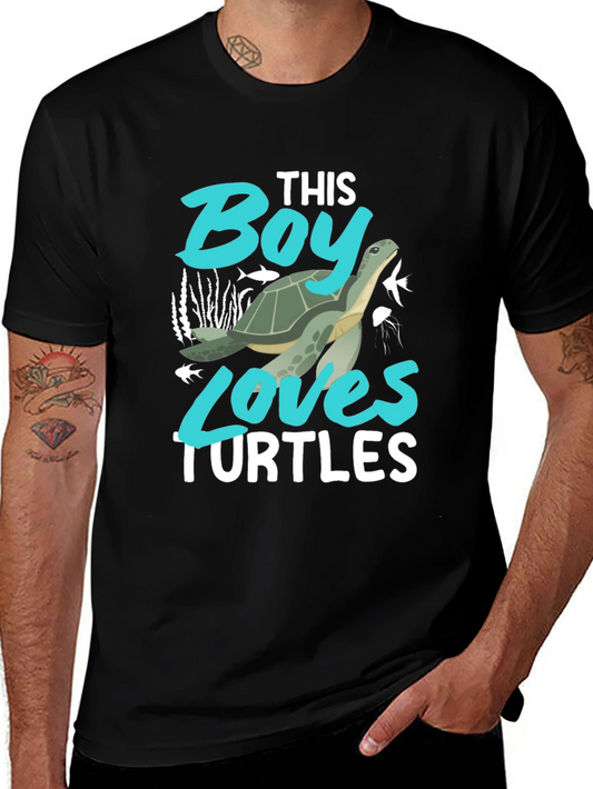 Boy Loves Turtles Graphic Tee - Black Cotton Blend