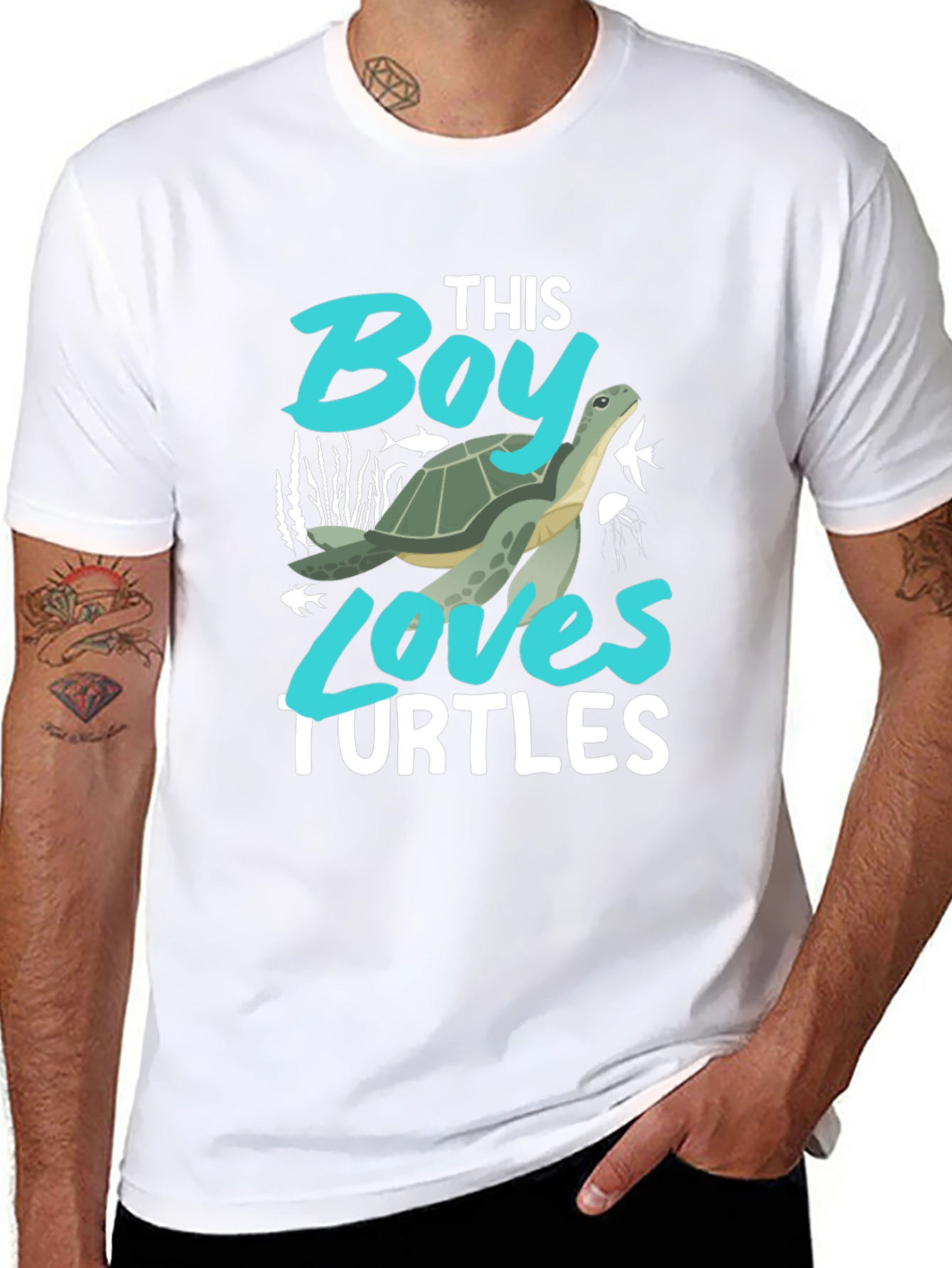 Boy Loves Turtles Graphic Tee - Black Cotton Blend