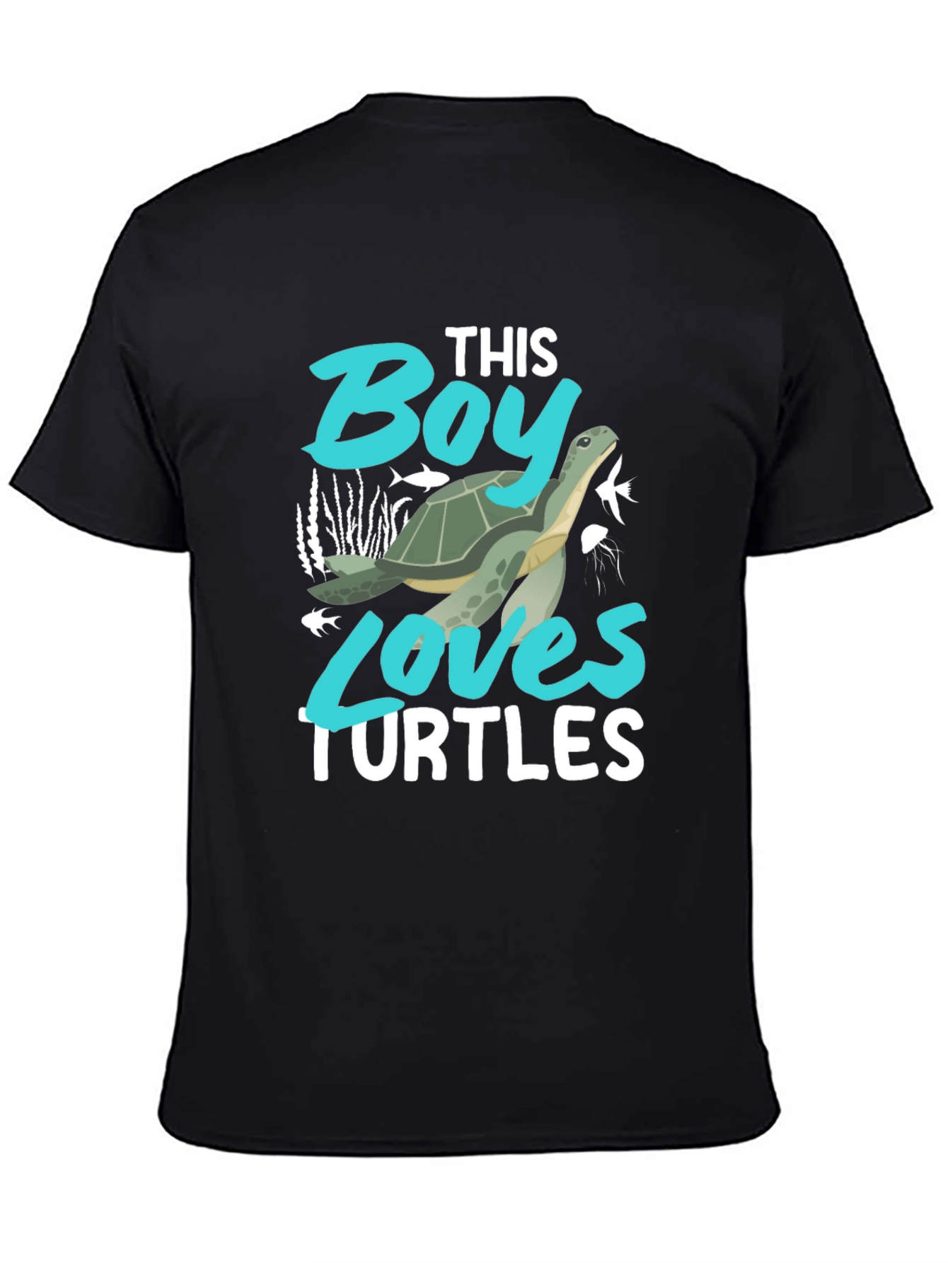 Boy Loves Turtles Graphic Tee - Black Cotton Blend