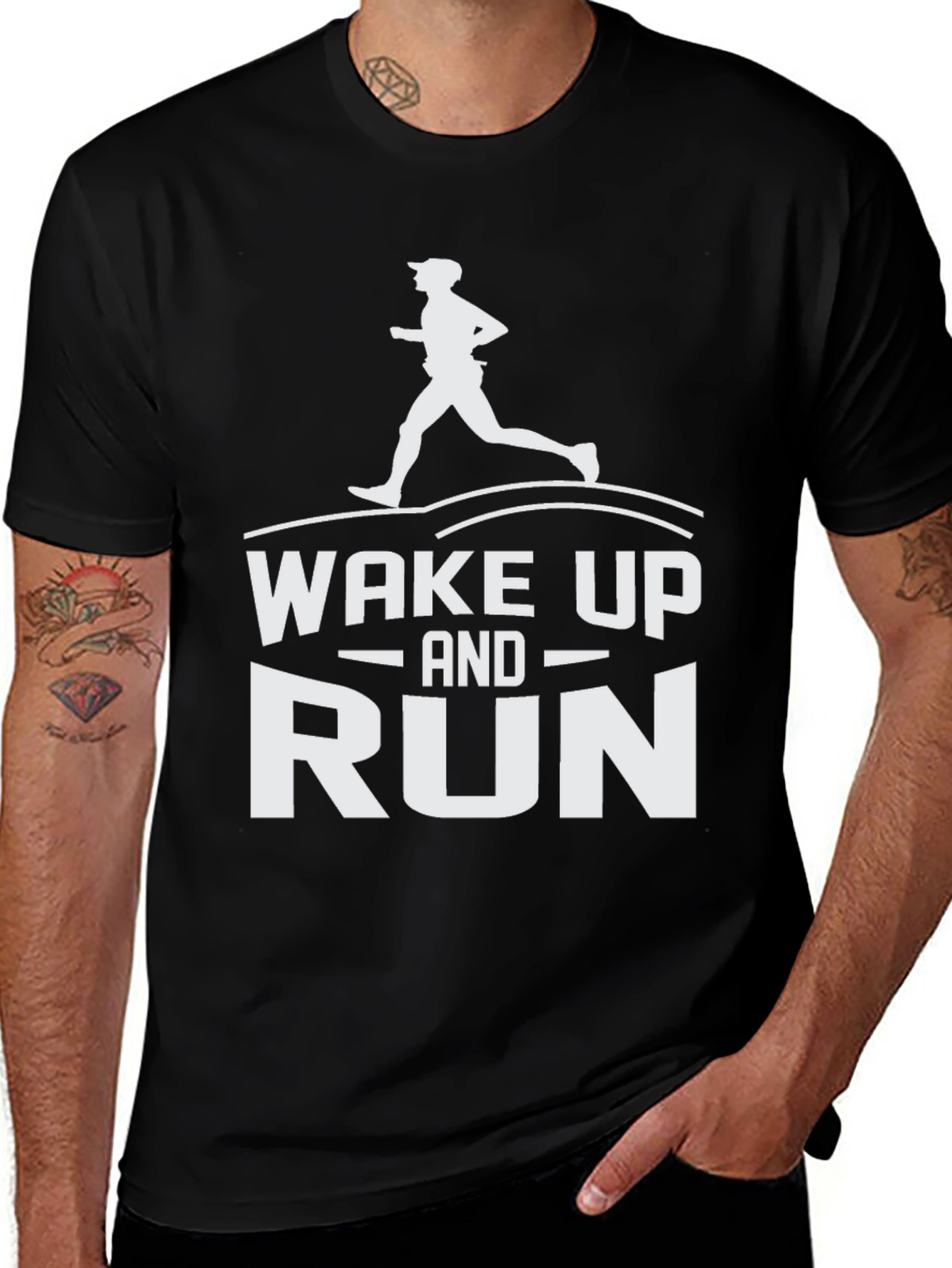 Wake Up and Run Black Graphic Tee