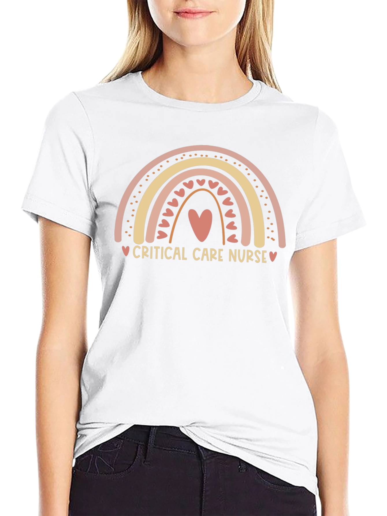 Critical Care Nurse Rainbow Heart Graphic Tee