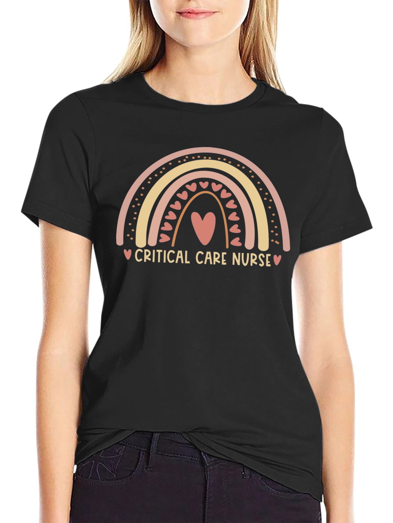 Critical Care Nurse Rainbow Heart Graphic Tee