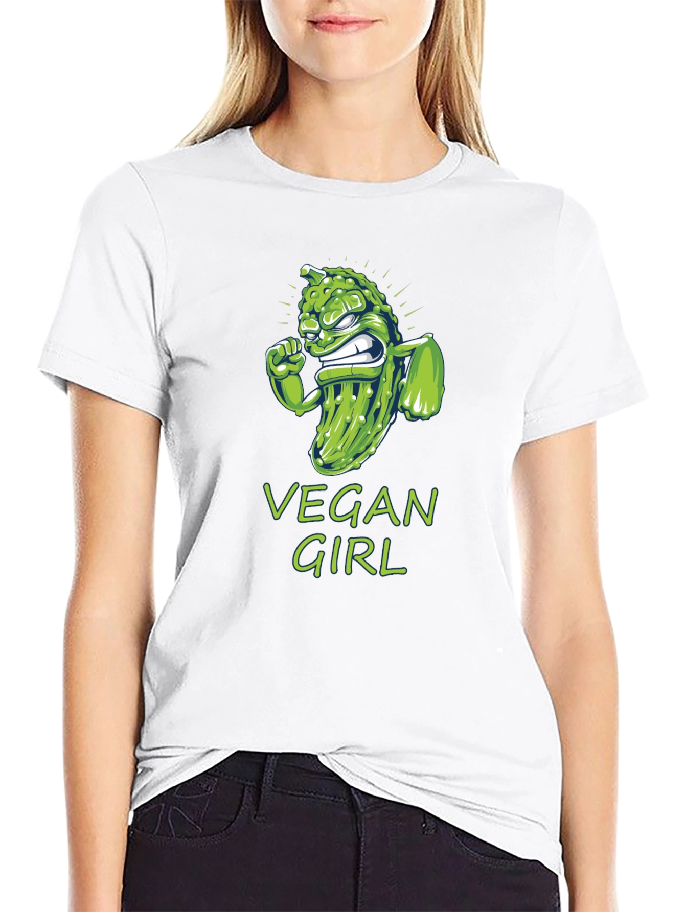 Vegan Girl T-Shirt Funny Pickle Design