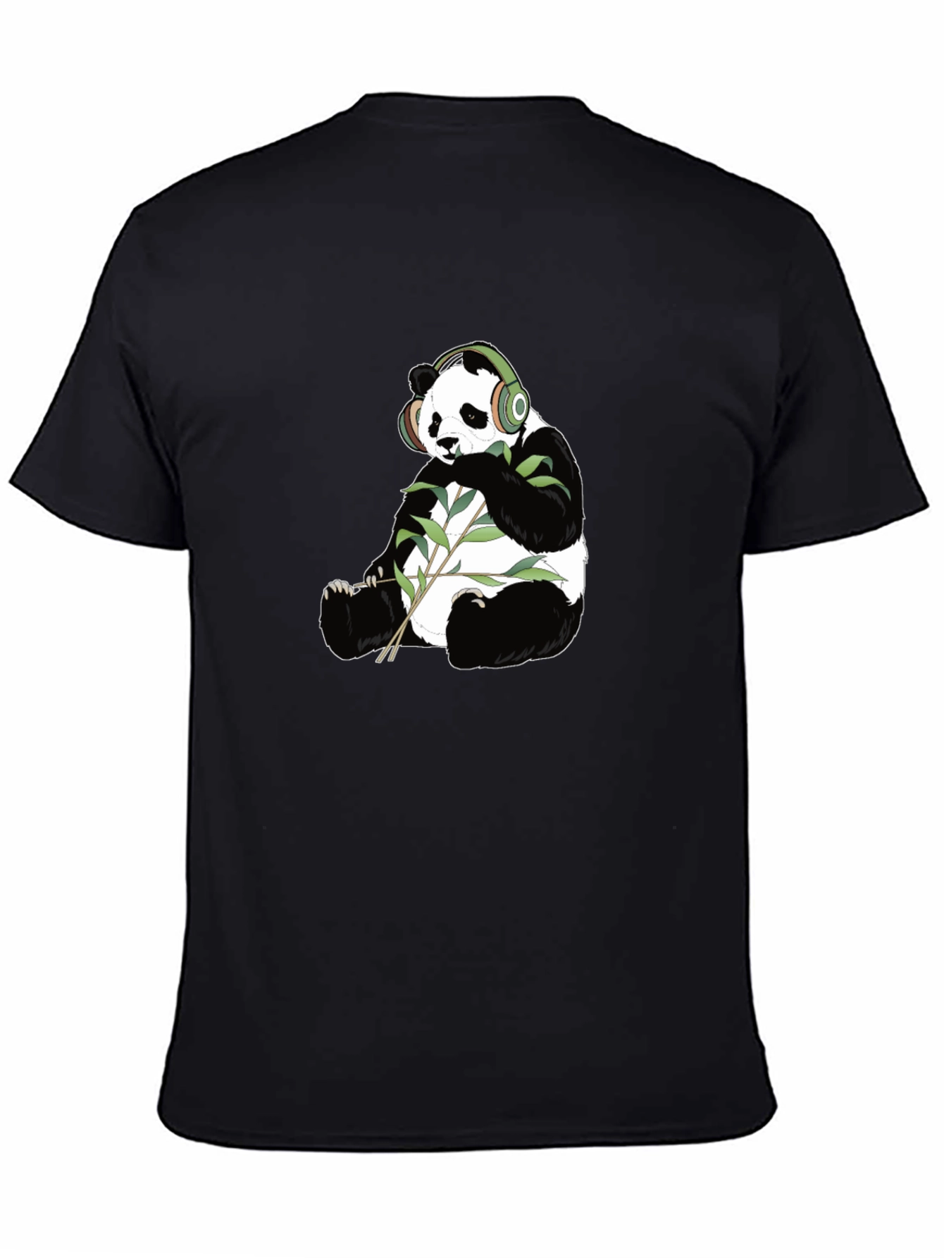 Panda with Headphones Graphic Tee - Black Cotton