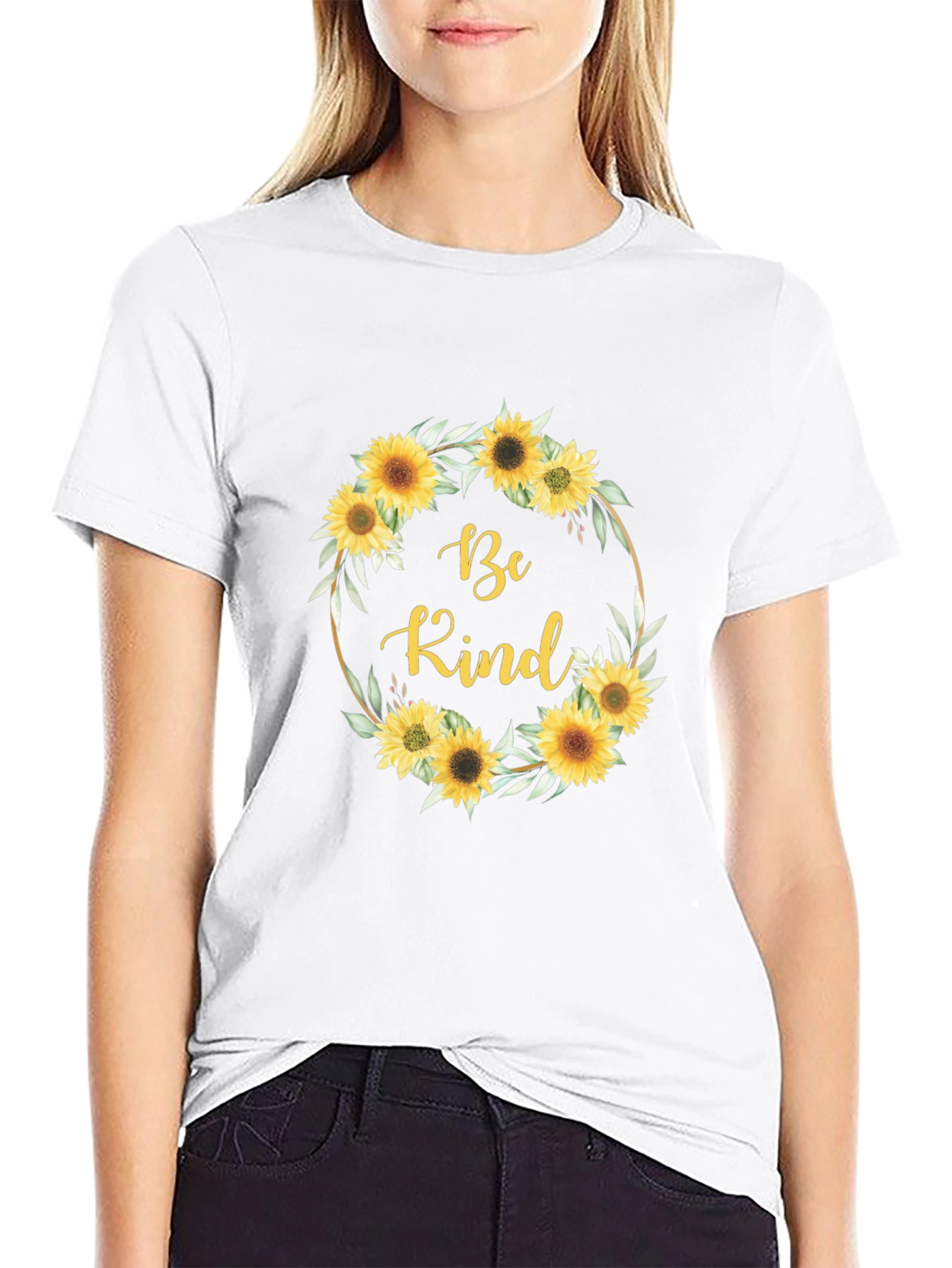 Be Kind Sunflower Wreath Graphic T-Shirt