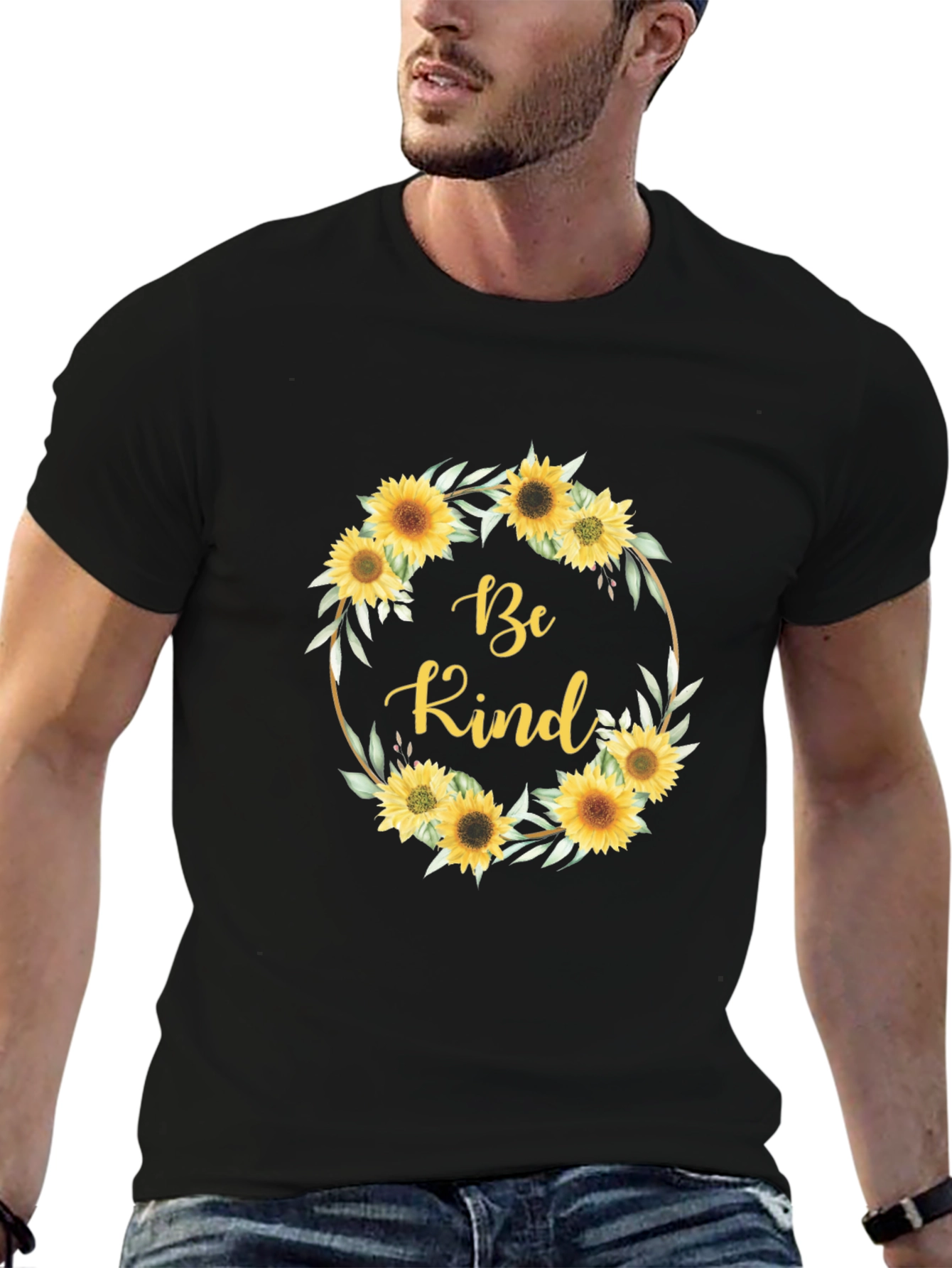 Be Kind Sunflower Wreath Graphic T-Shirt