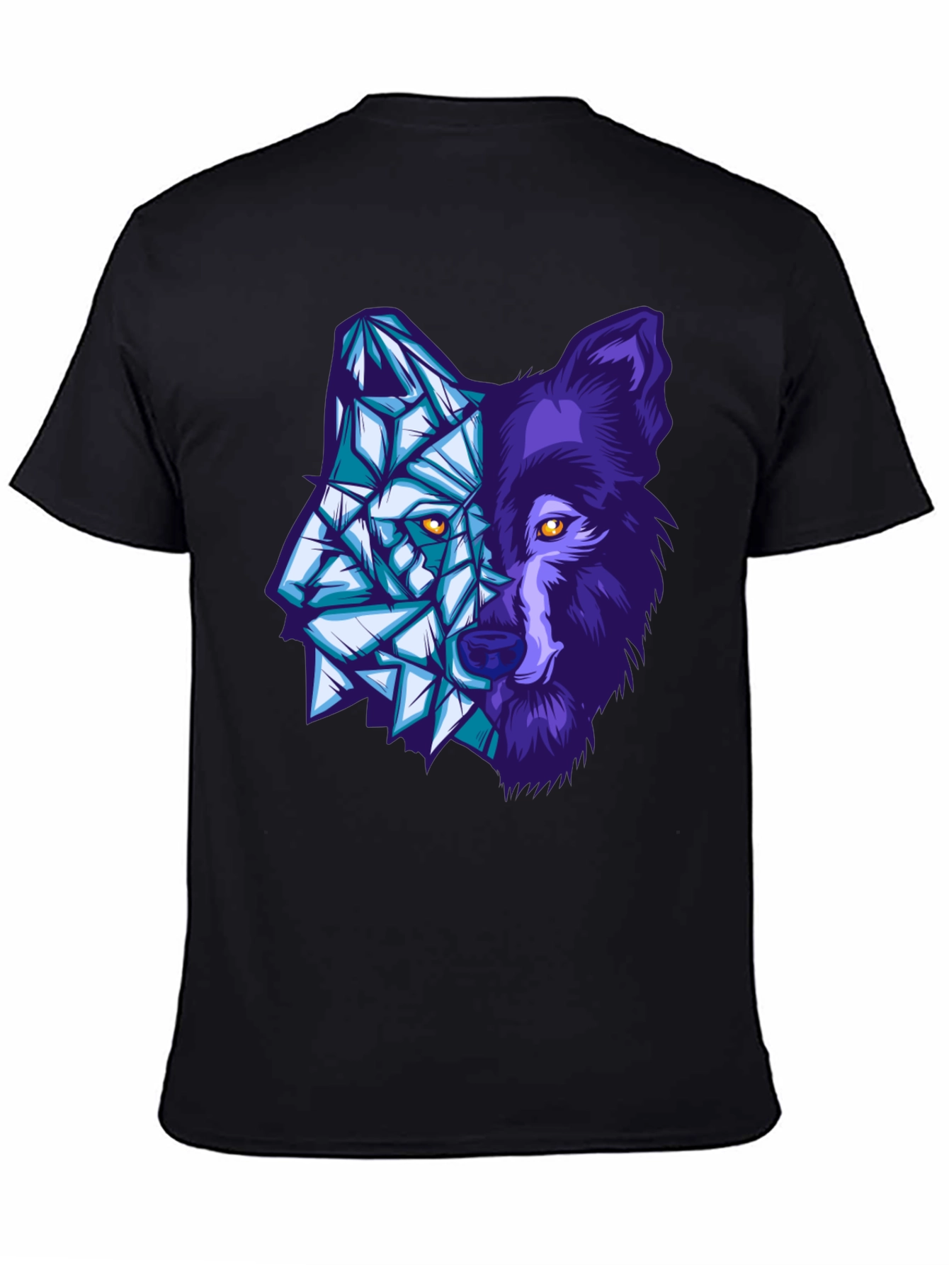 Geometric Wolf Graphic Tee - Black