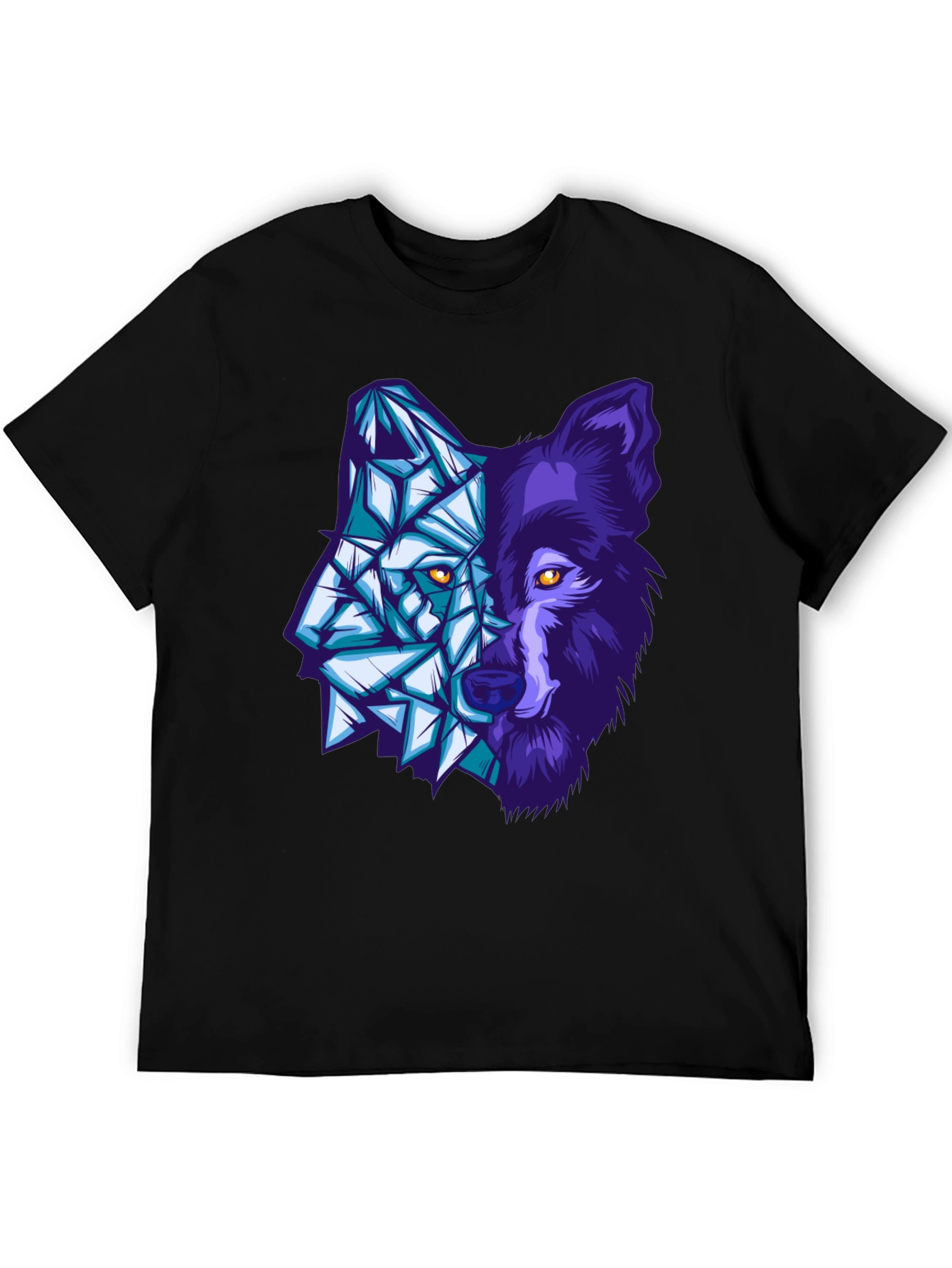 Geometric Wolf Graphic Tee - Black