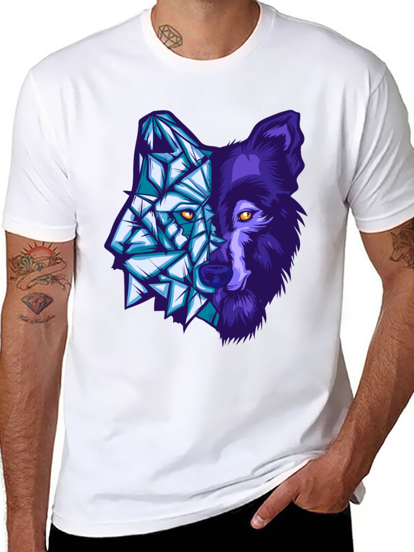 Geometric Wolf Graphic Tee - Black
