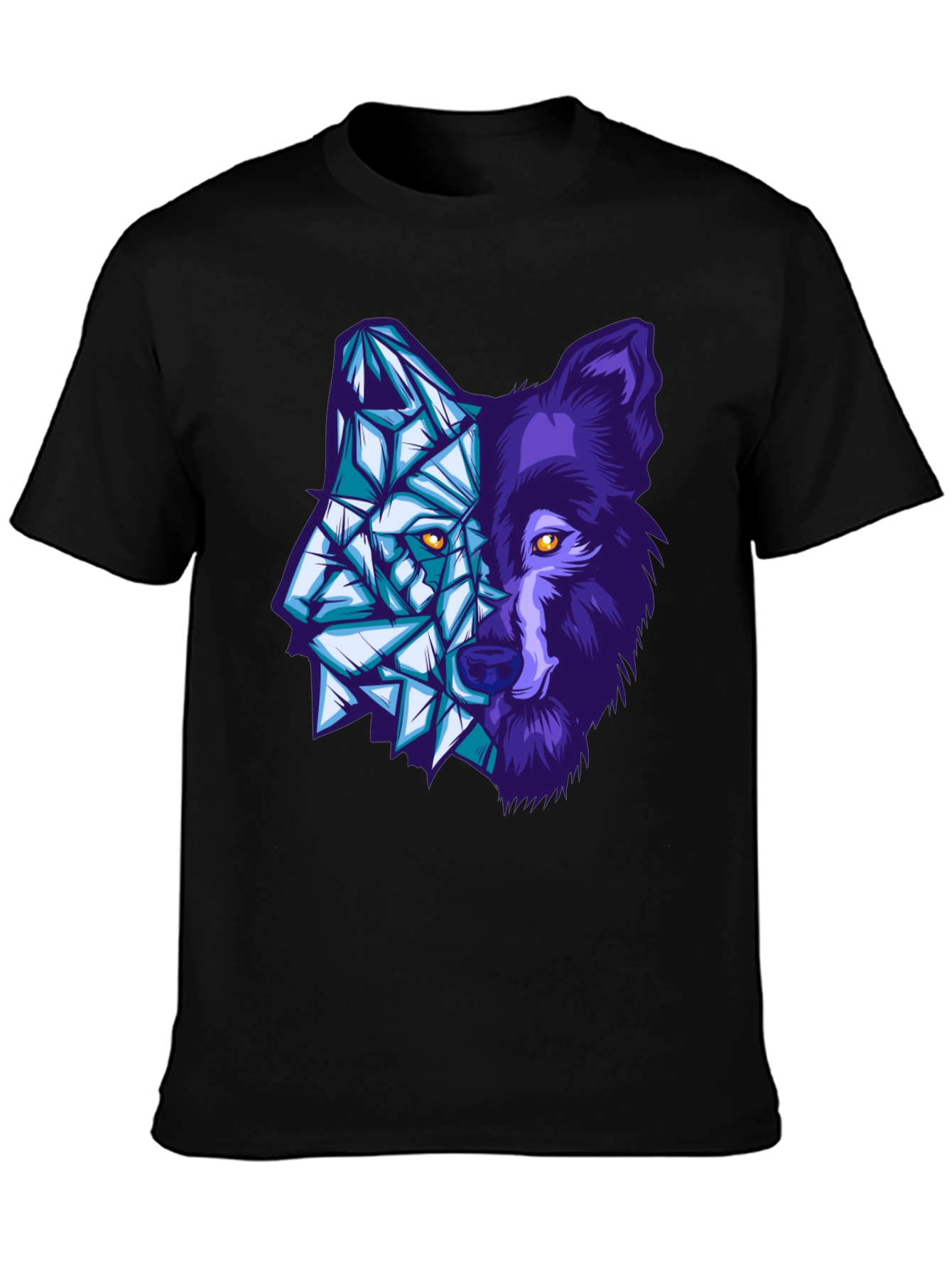Geometric Wolf Graphic Tee - Black