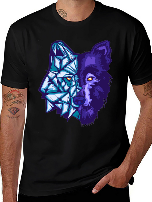 Geometric Wolf Graphic Tee - Black