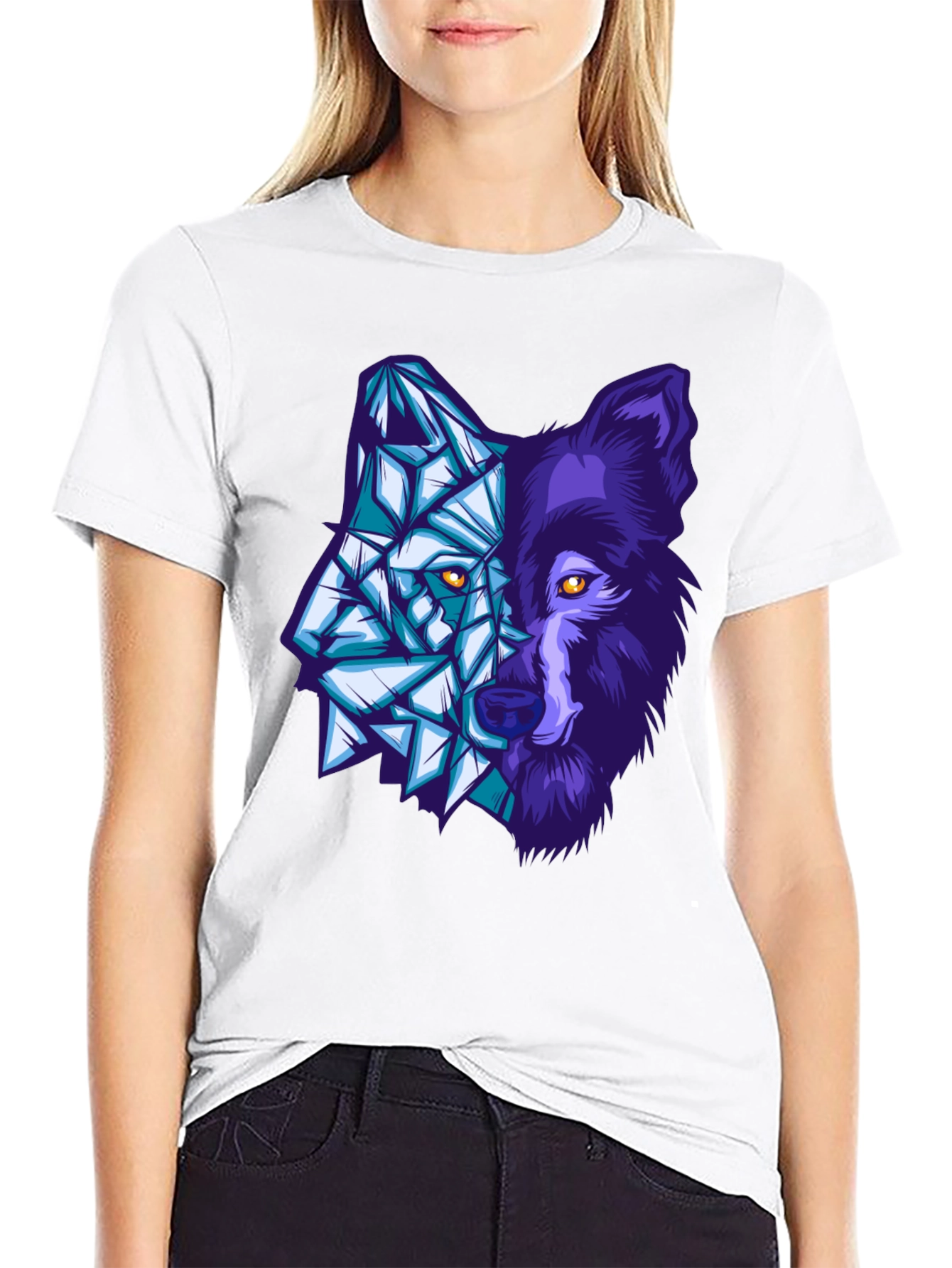 Geometric Wolf Graphic Tee - Black