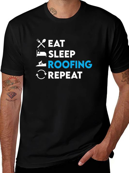 Eat Sleep Roofing Repeat T-Shirt - Black