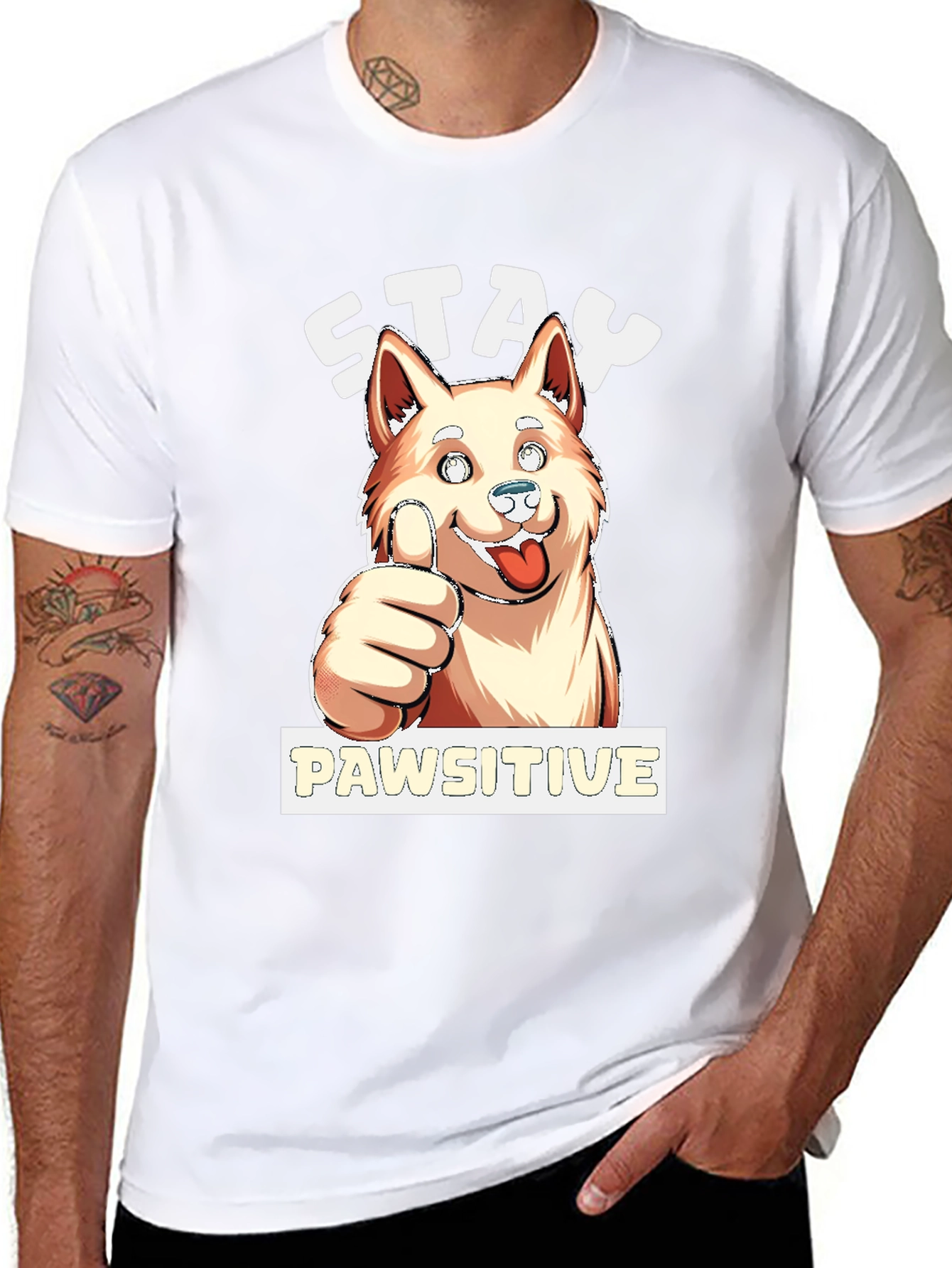 Stay Pawsitive Dog Graphic T-Shirt