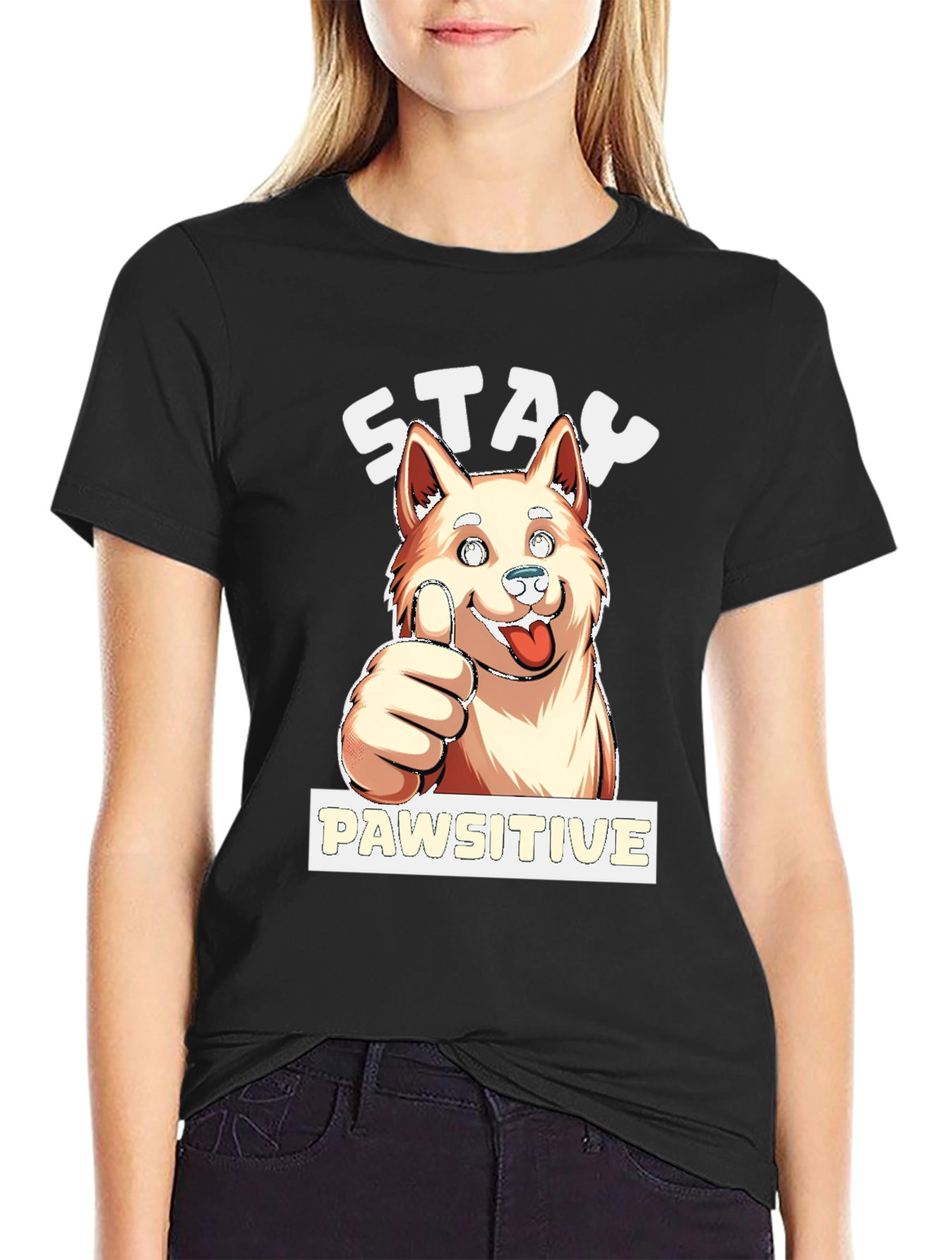 Stay Pawsitive Dog Graphic T-Shirt