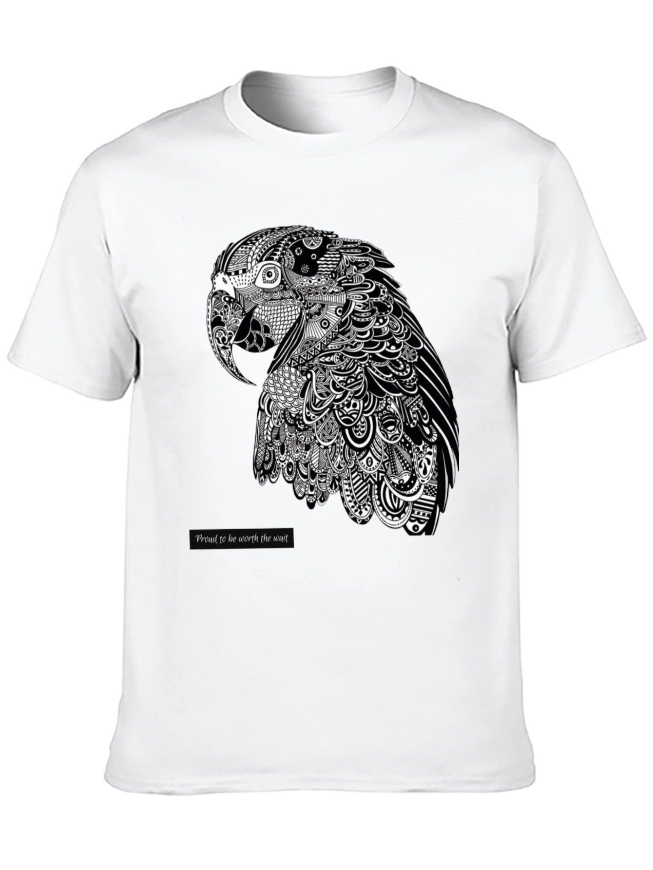 Artistic Parrot Graphic Tee - Black Cotton Blend