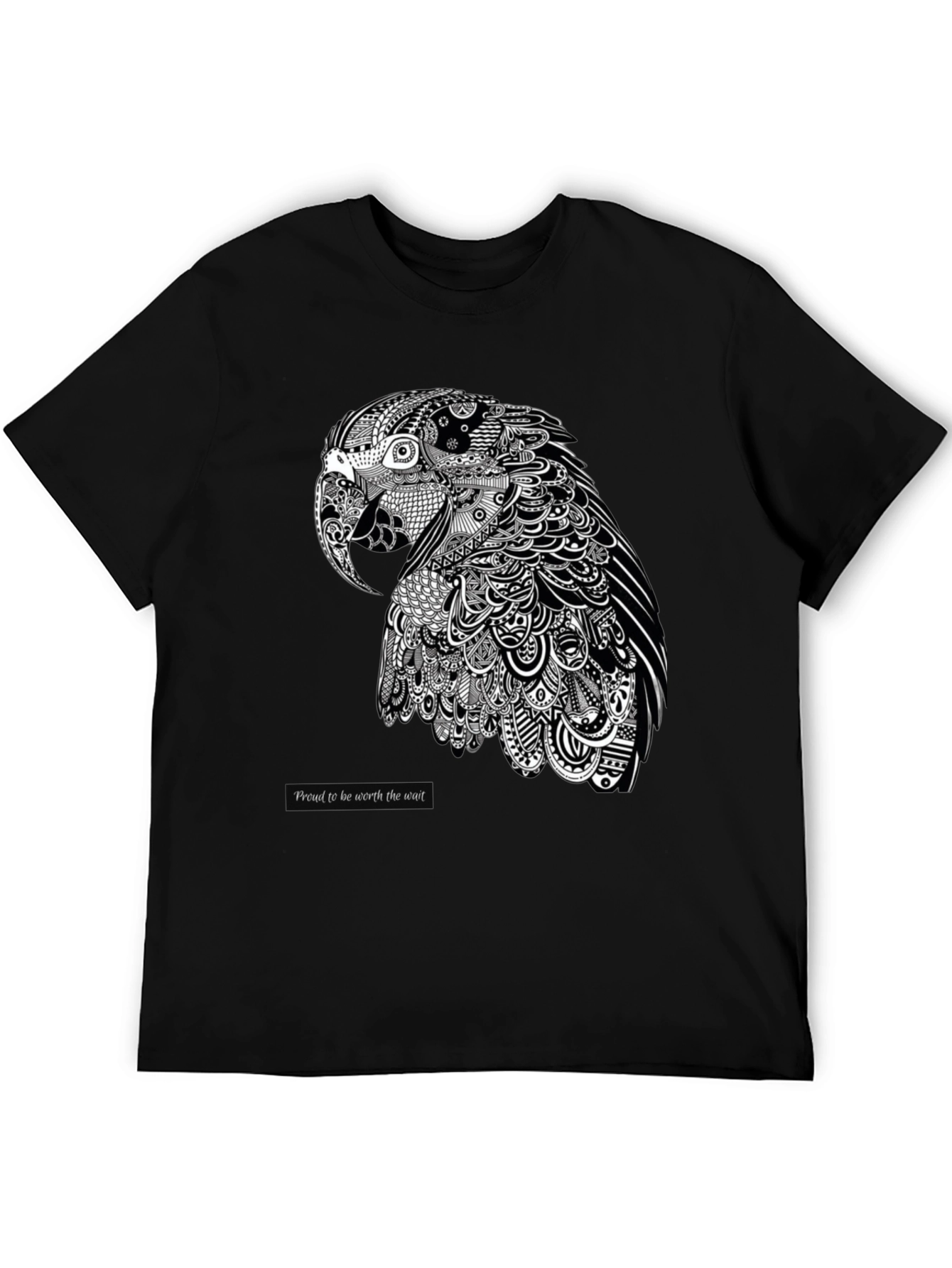 Artistic Parrot Graphic Tee - Black Cotton Blend