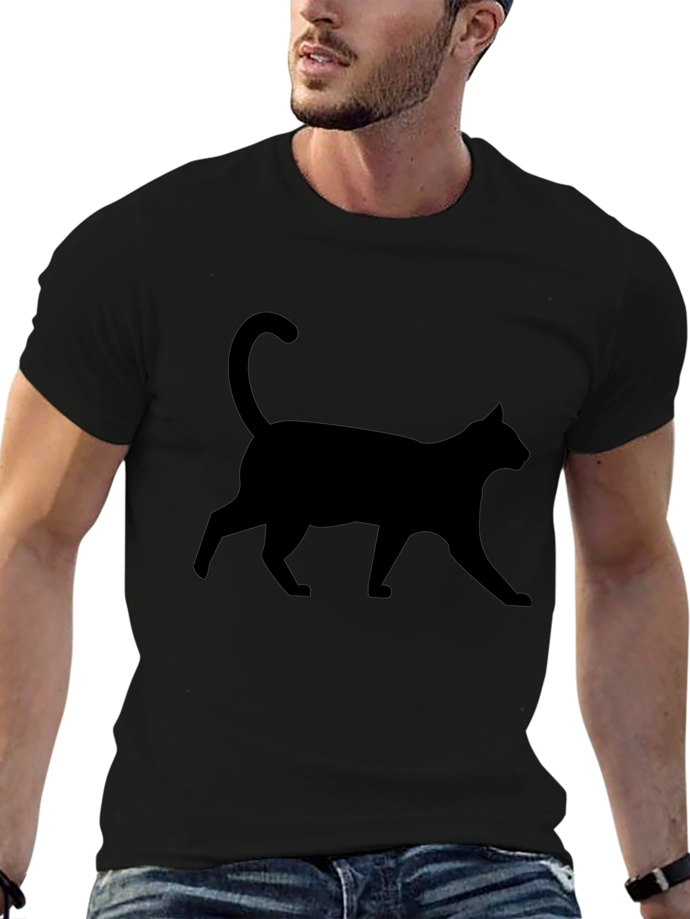 Black Cat Silhouette Graphic T-Shirt