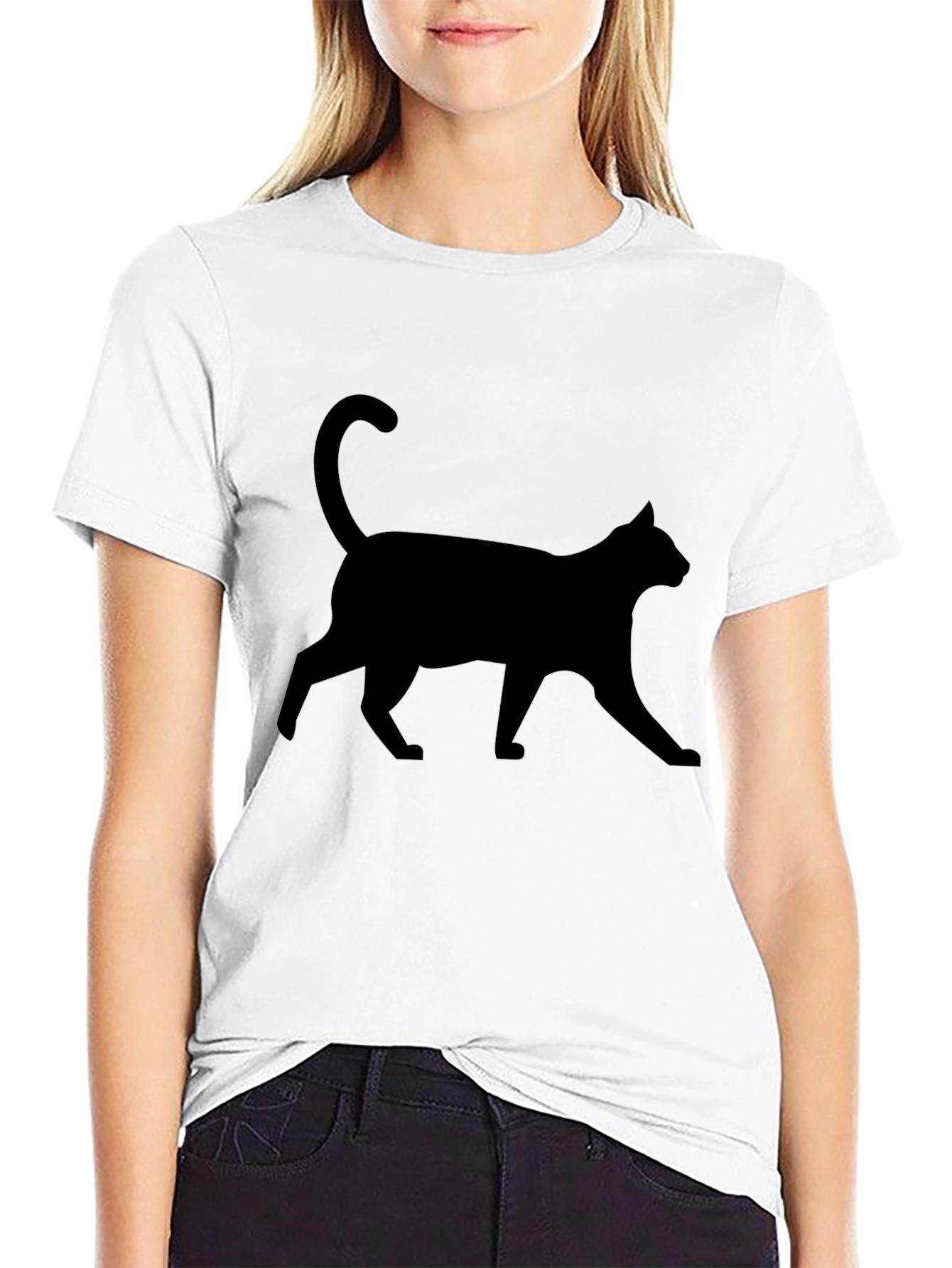 Black Cat Silhouette Graphic T-Shirt