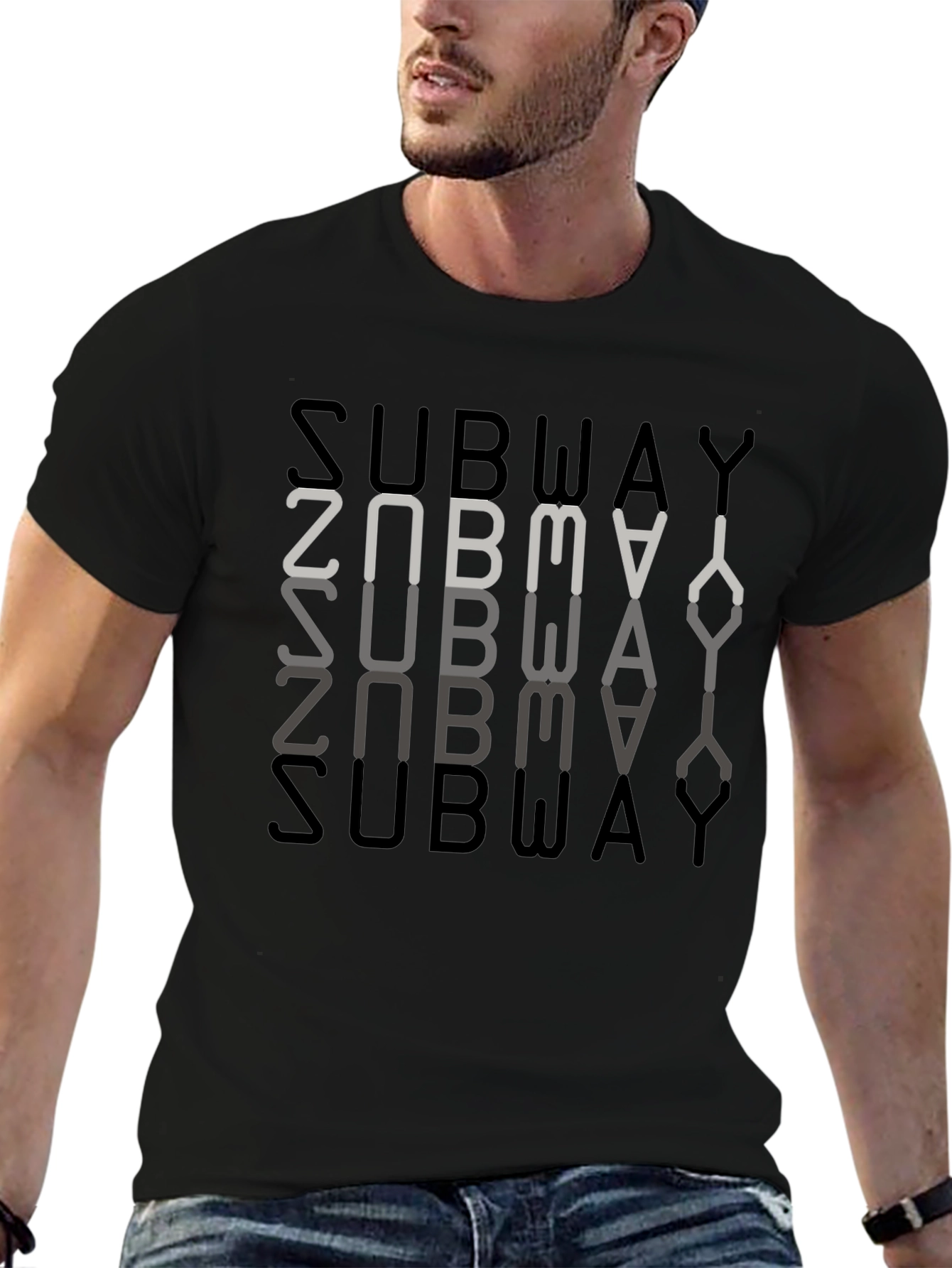 Subway Inverted Text Graphic Black T-Shirt
