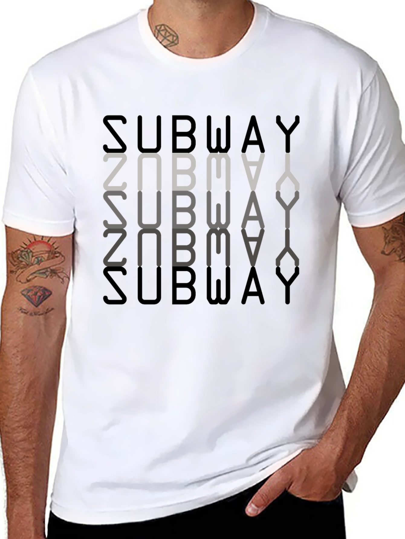 Subway Inverted Text Graphic Black T-Shirt