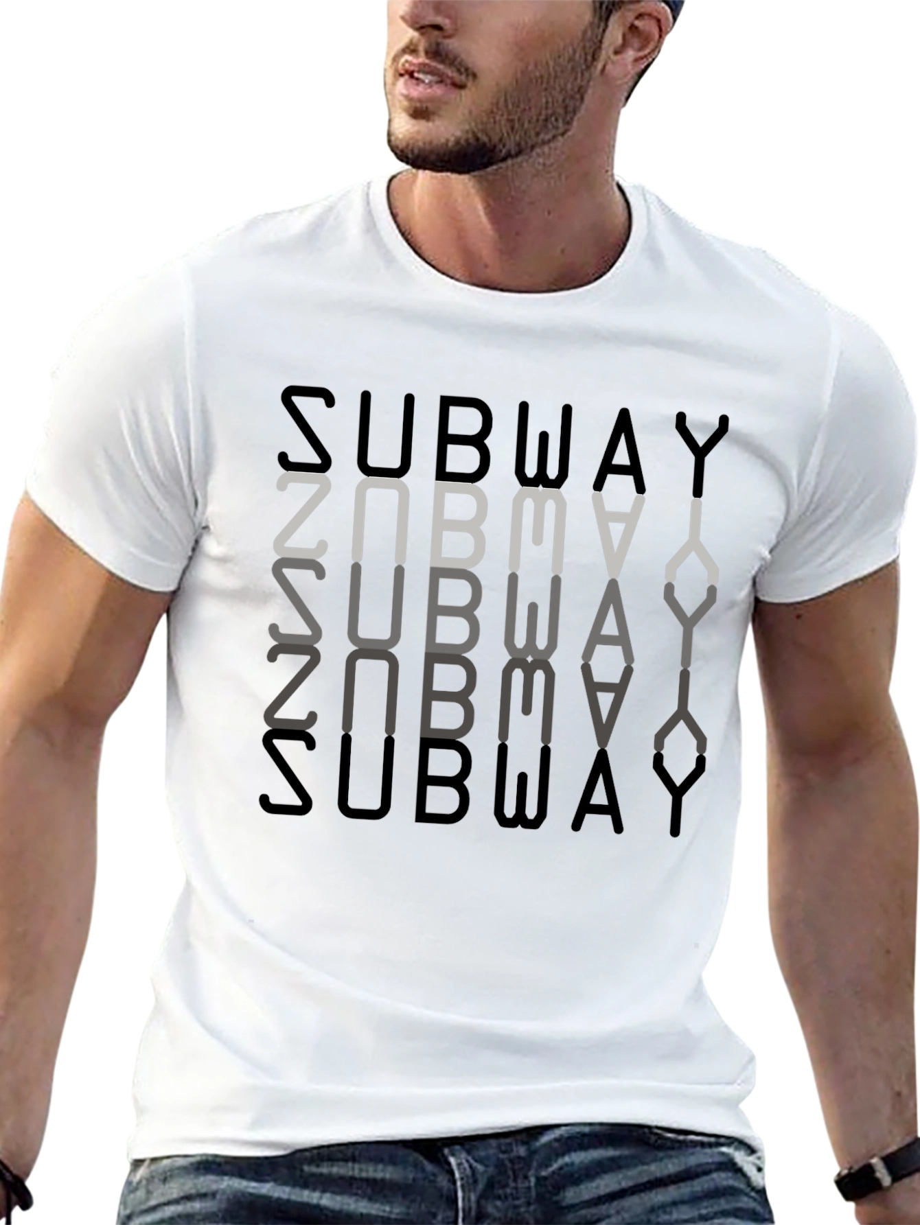 Subway Inverted Text Graphic Black T-Shirt