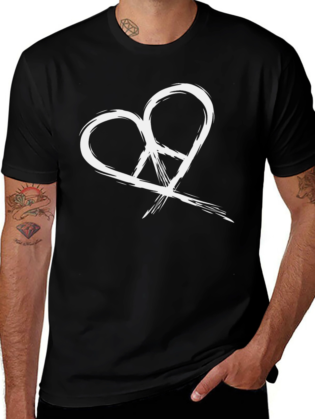 Heart Peace Sign Graphic Tee - Black