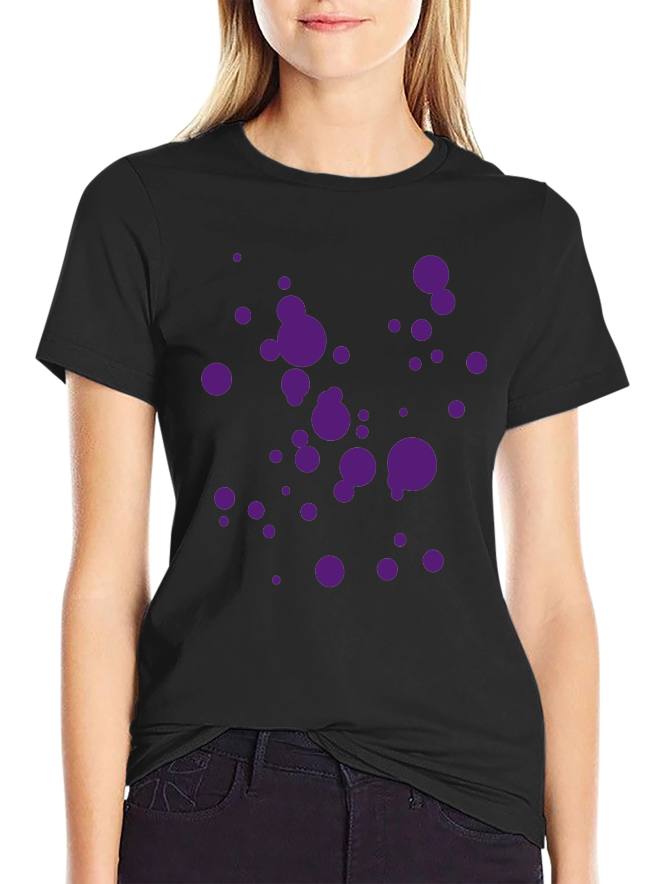Black T-Shirt with Purple Splatter Design