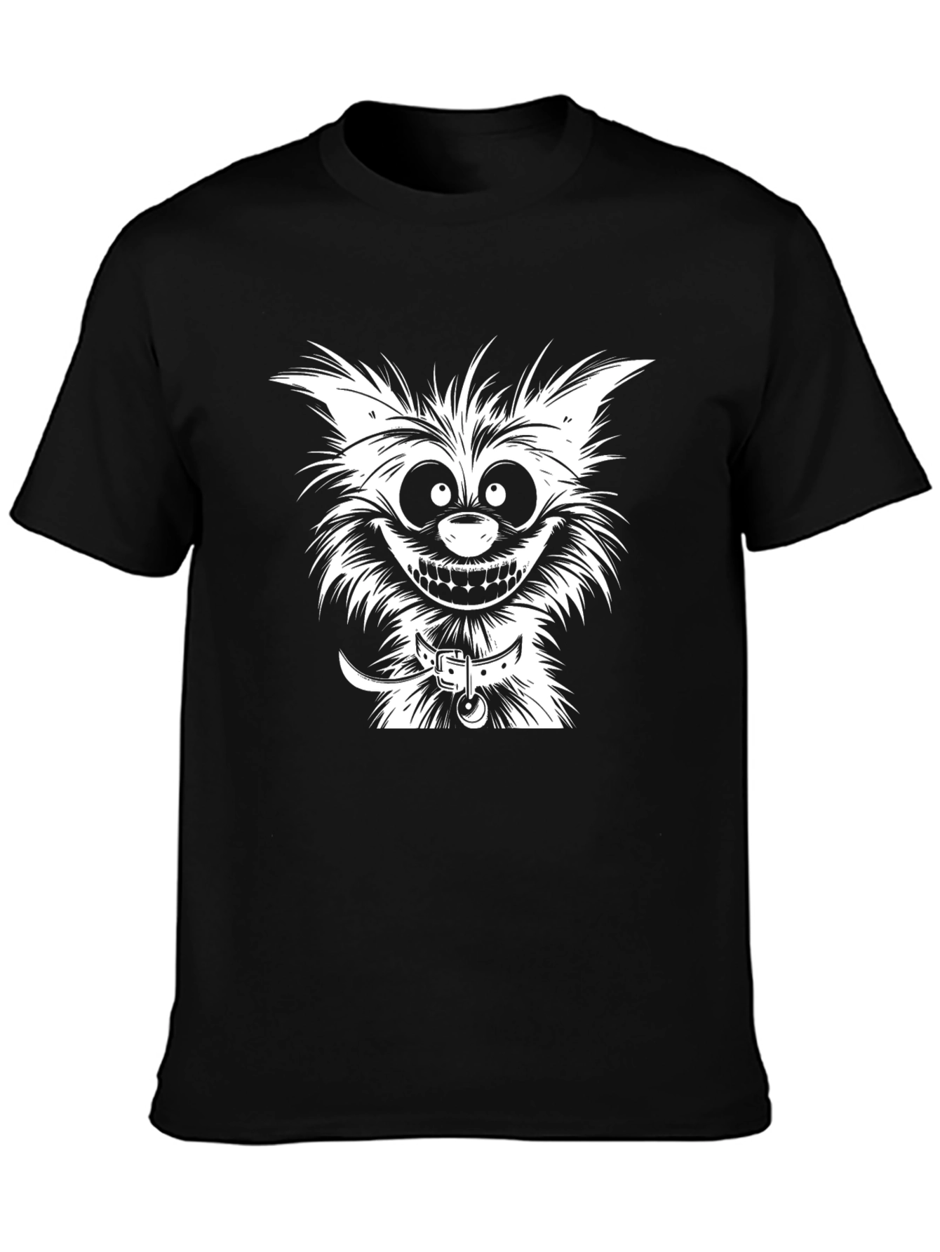 Cartoon Cat Graphic Tee - Black Cotton T-Shirt