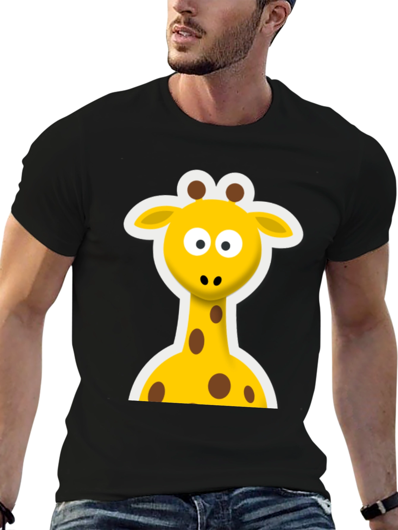 Cute Giraffe Graphic Black T-Shirt