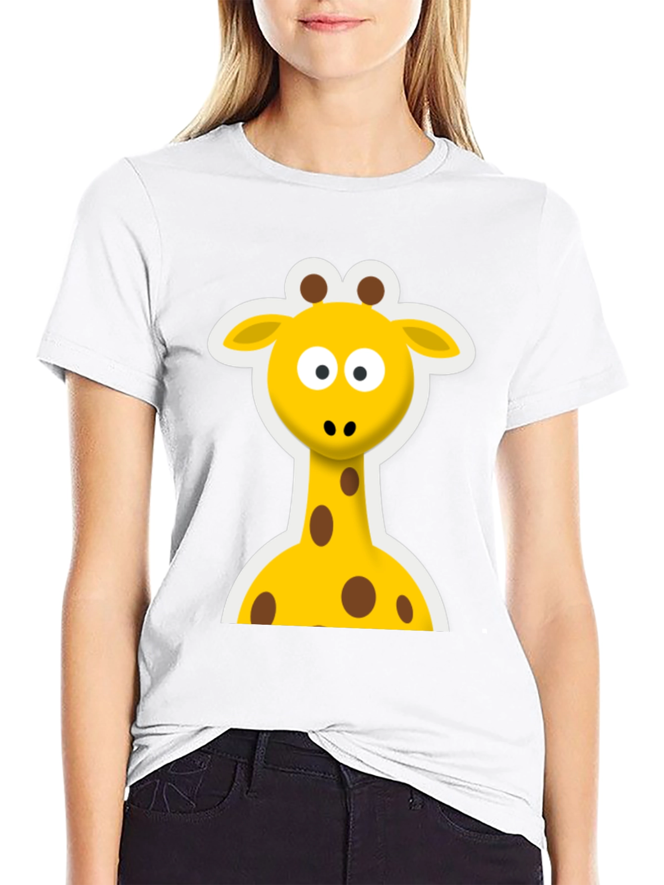 Cute Giraffe Graphic Black T-Shirt