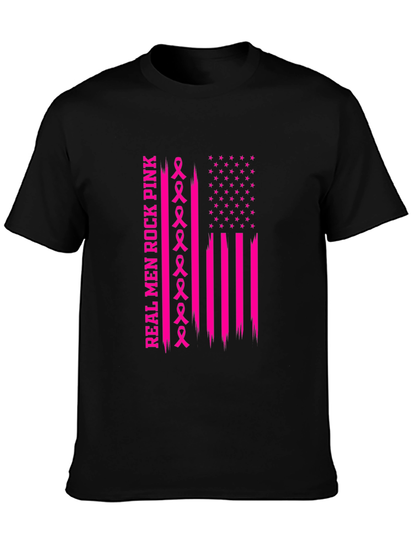 Real Men Rock Pink Breast Cancer Awareness T-Shirt