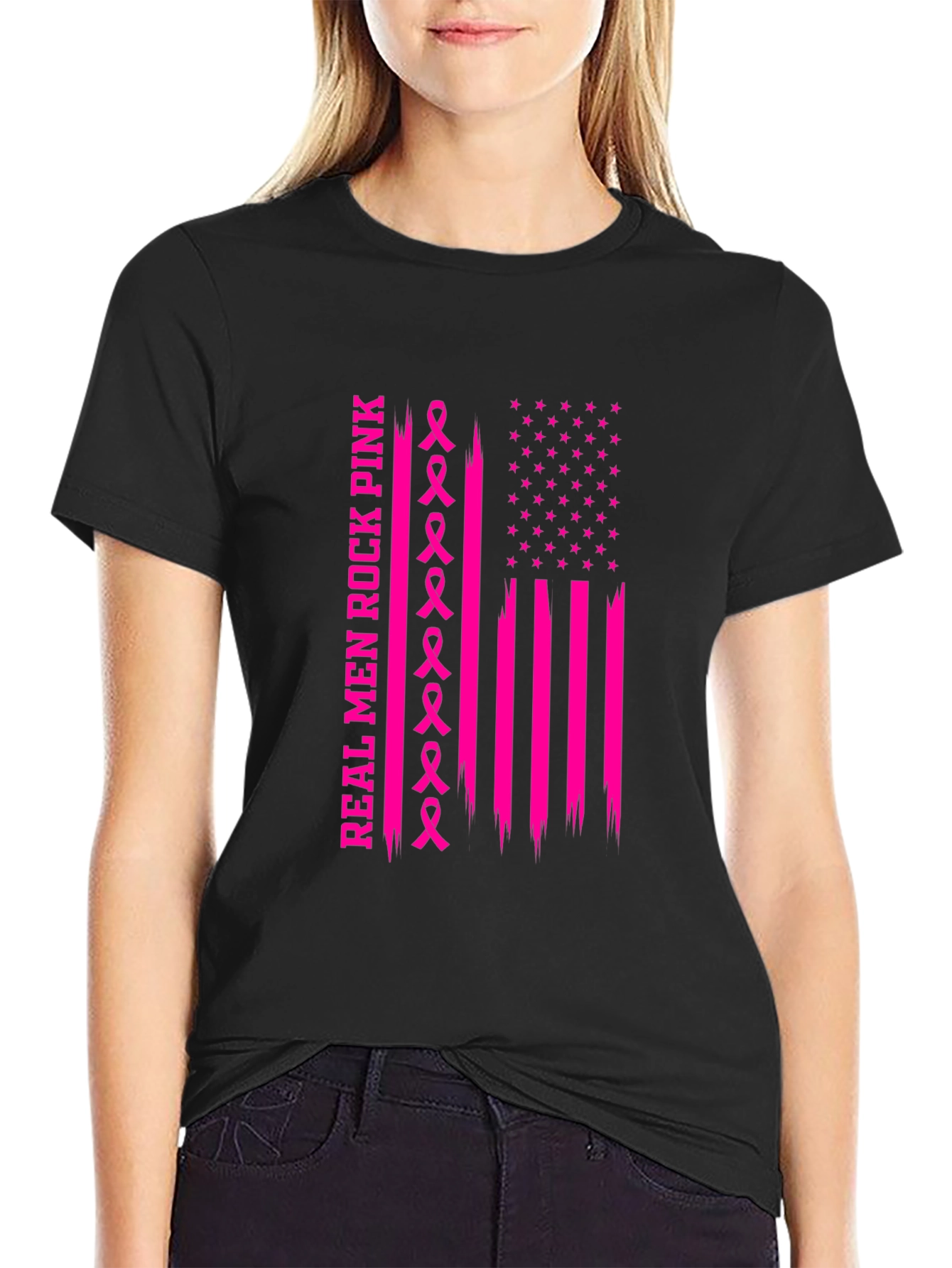 Real Men Rock Pink Breast Cancer Awareness T-Shirt
