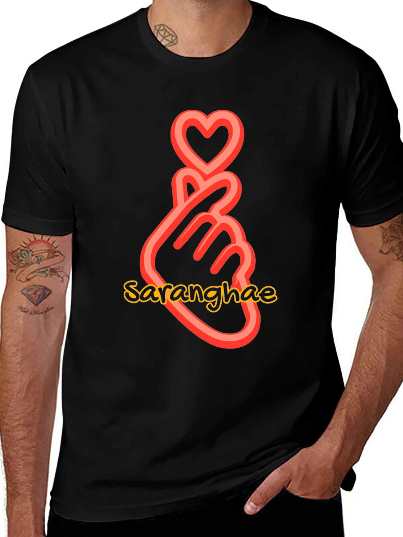 Sarangahe Finger Heart Black T-Shirt