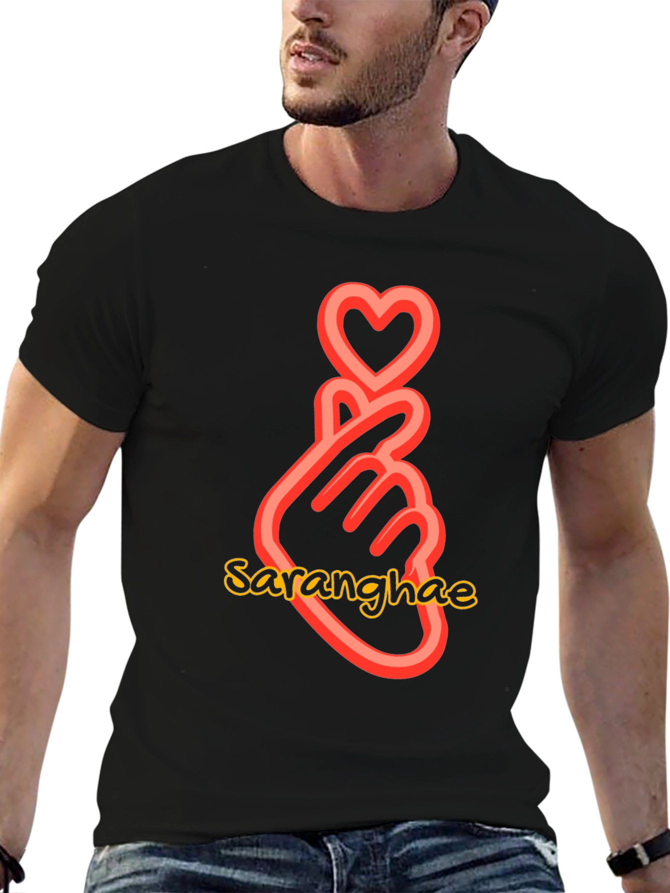 Sarangahe Finger Heart Black T-Shirt