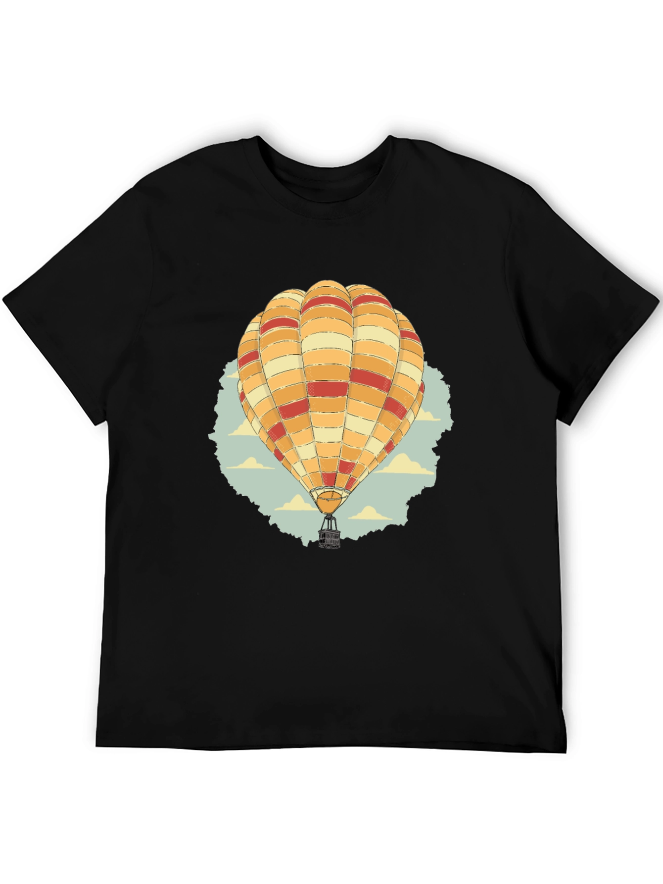 Hot Air Balloon Graphic Tee - Black Cotton T-Shirt