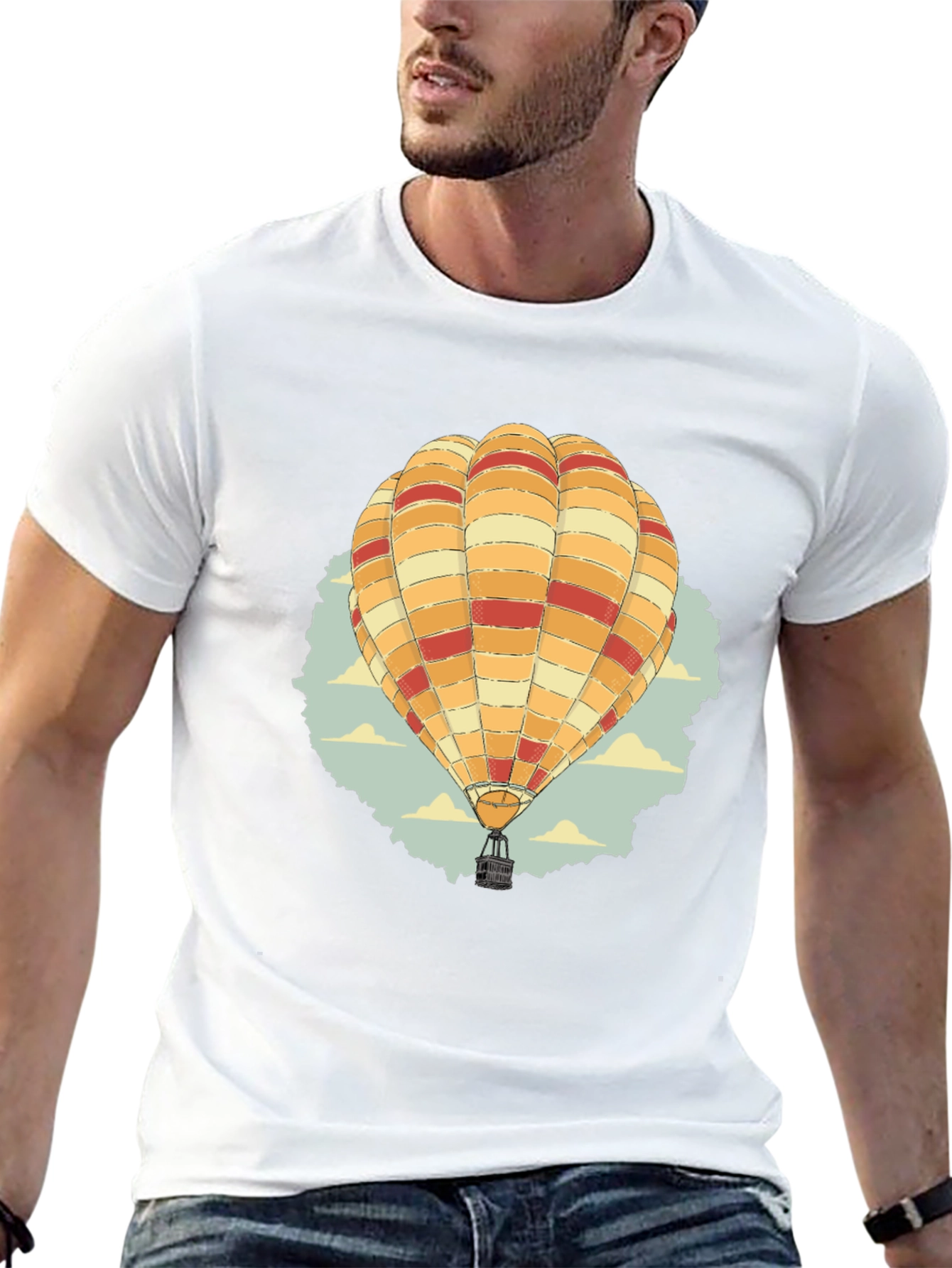 Hot Air Balloon Graphic Tee - Black Cotton T-Shirt