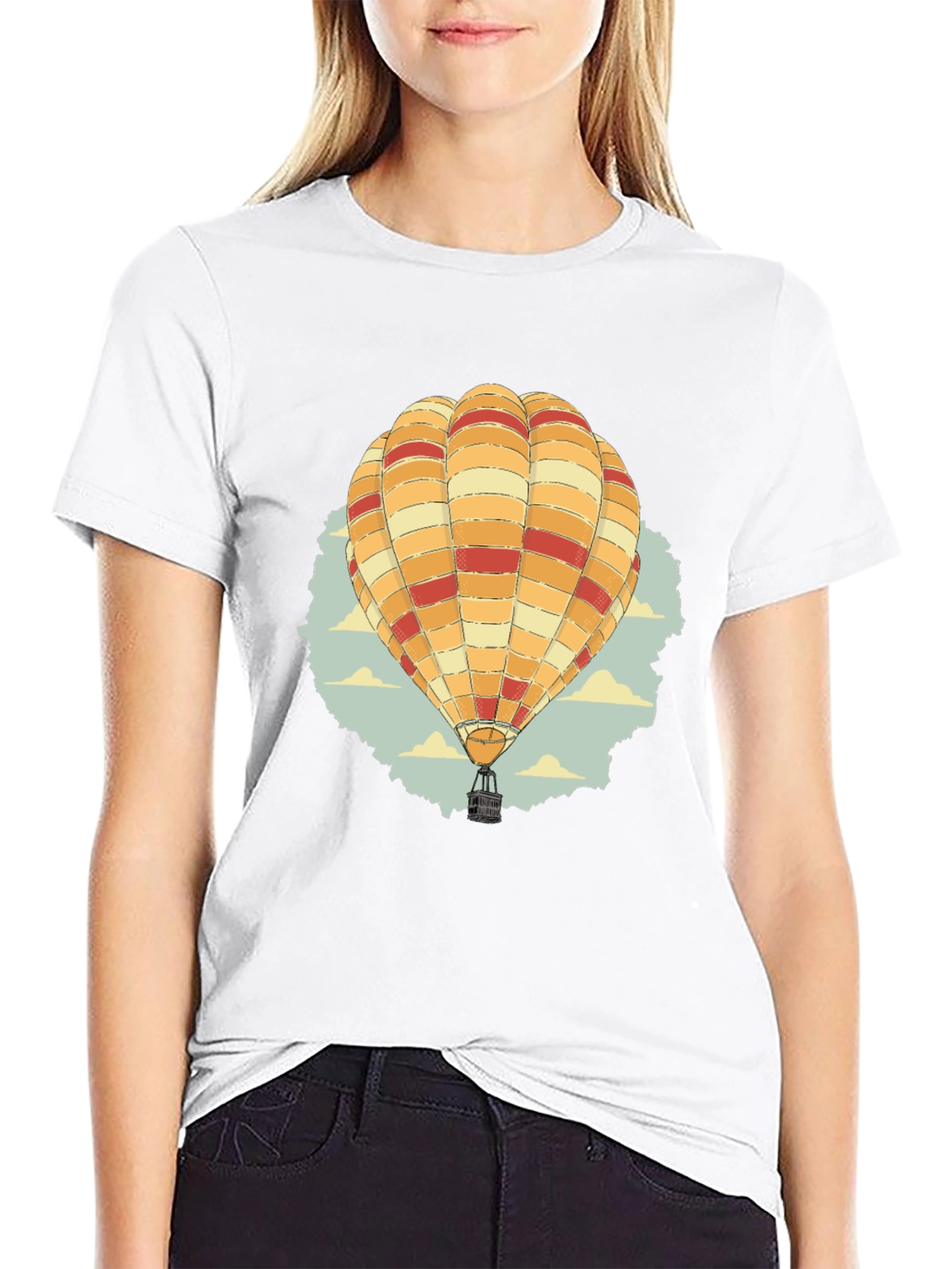 Hot Air Balloon Graphic Tee - Black Cotton T-Shirt