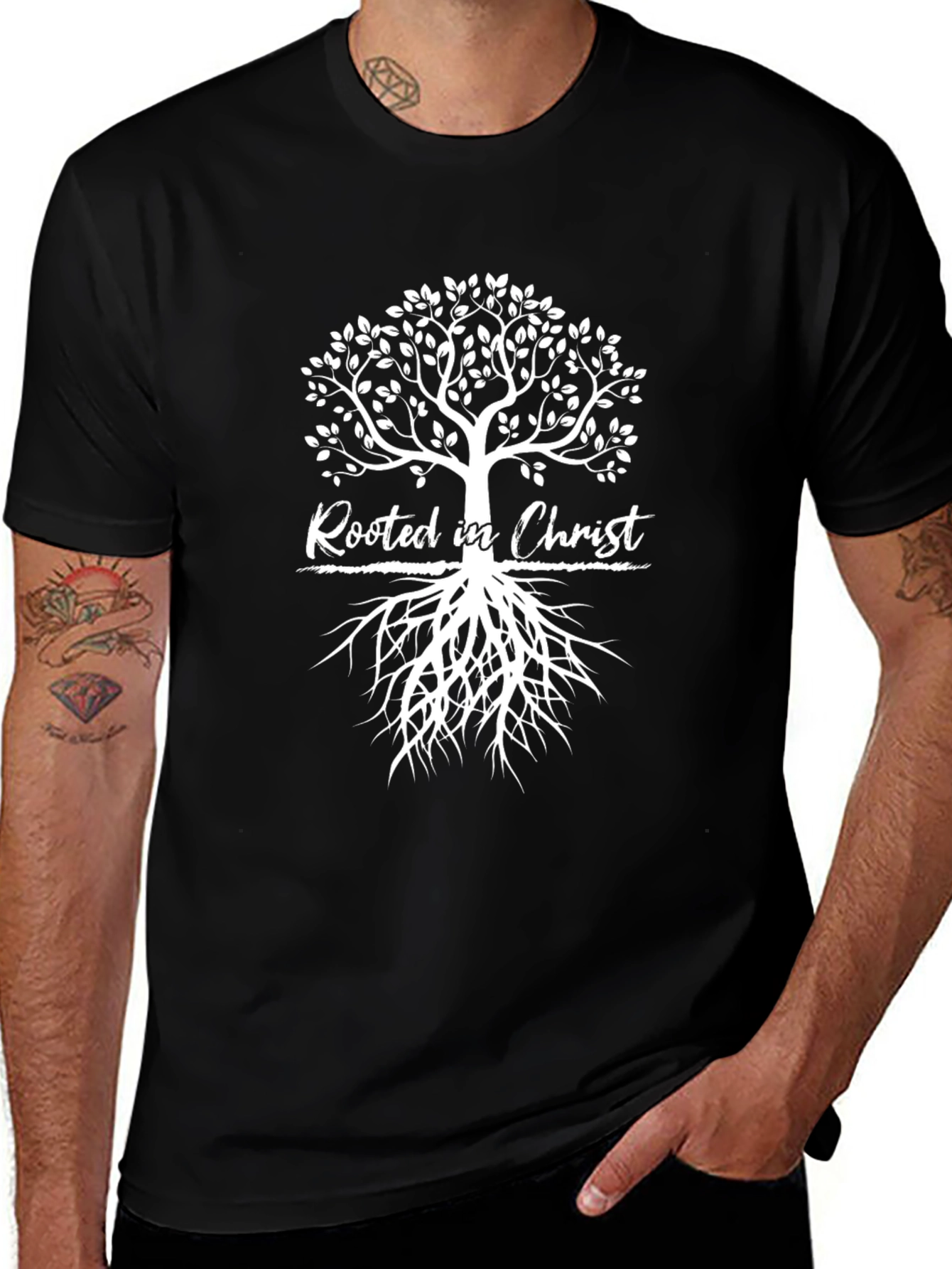 Rooted in Christ Tree Graphic T-Shirt