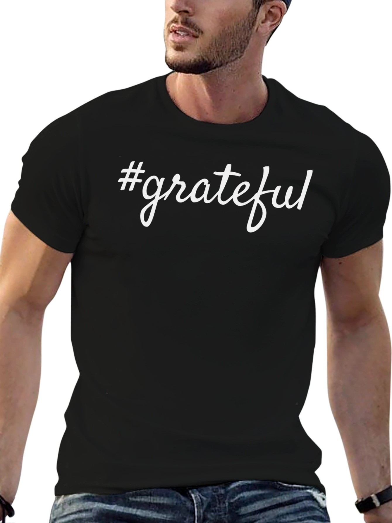 #Grateful Black T-Shirt - Stylish Casual Tee