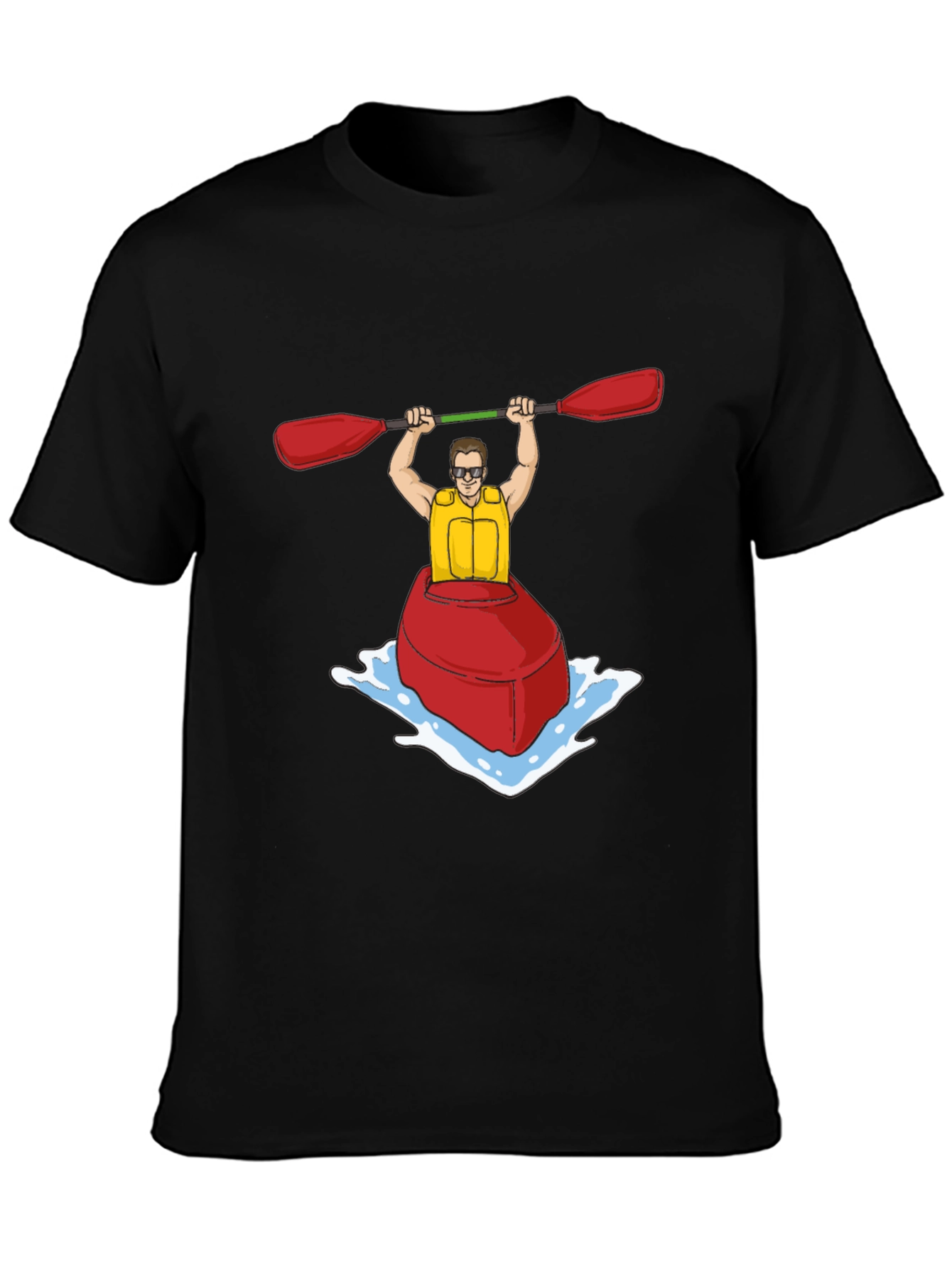 Kayak Cartoon Graphic Black T-Shirt