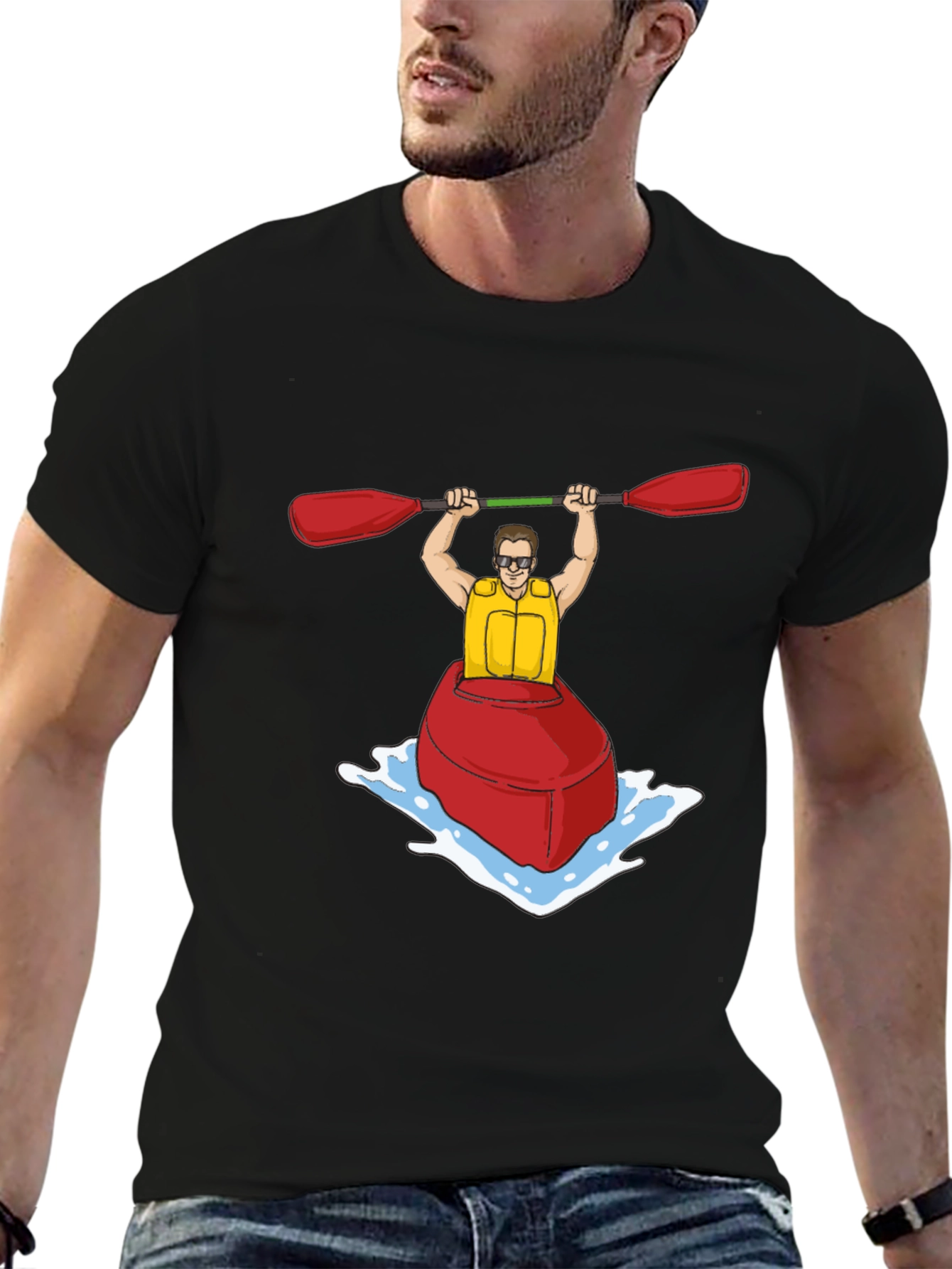Kayak Cartoon Graphic Black T-Shirt