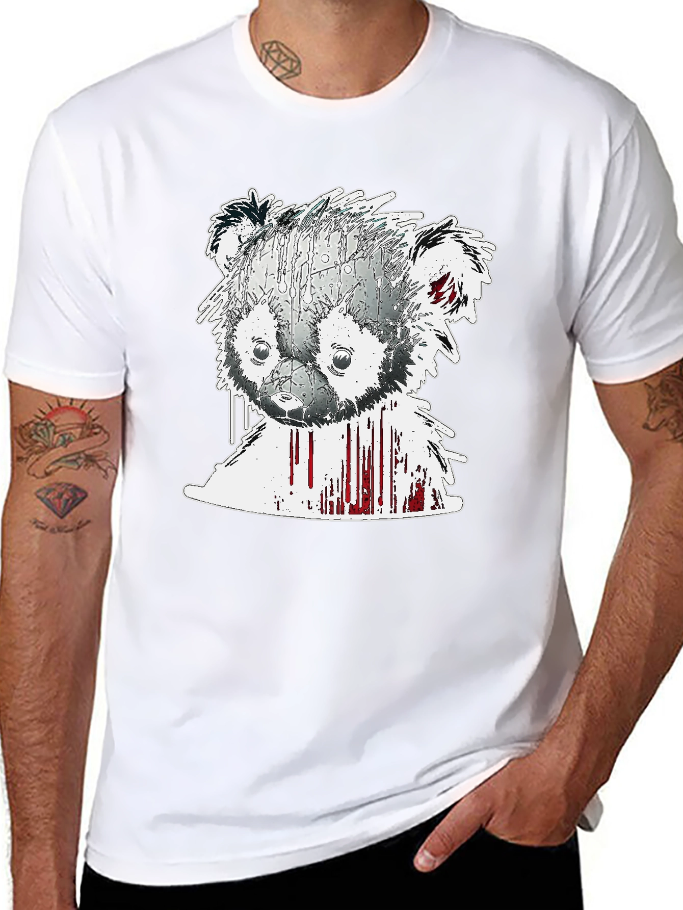 Abstract Bear Graphic Tee - Mens Black T-Shirt