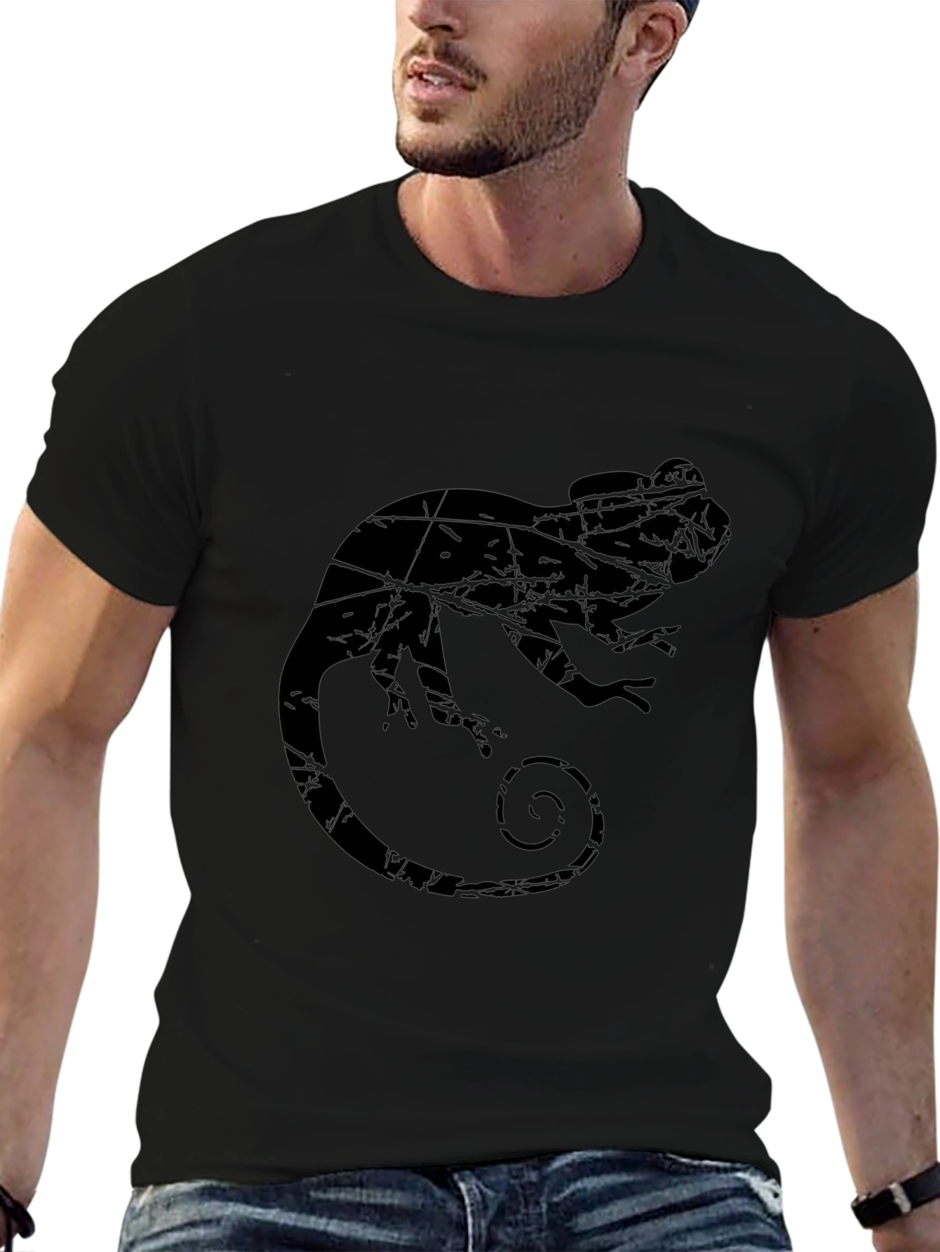 Mens Black Chameleon Graphic T-Shirt