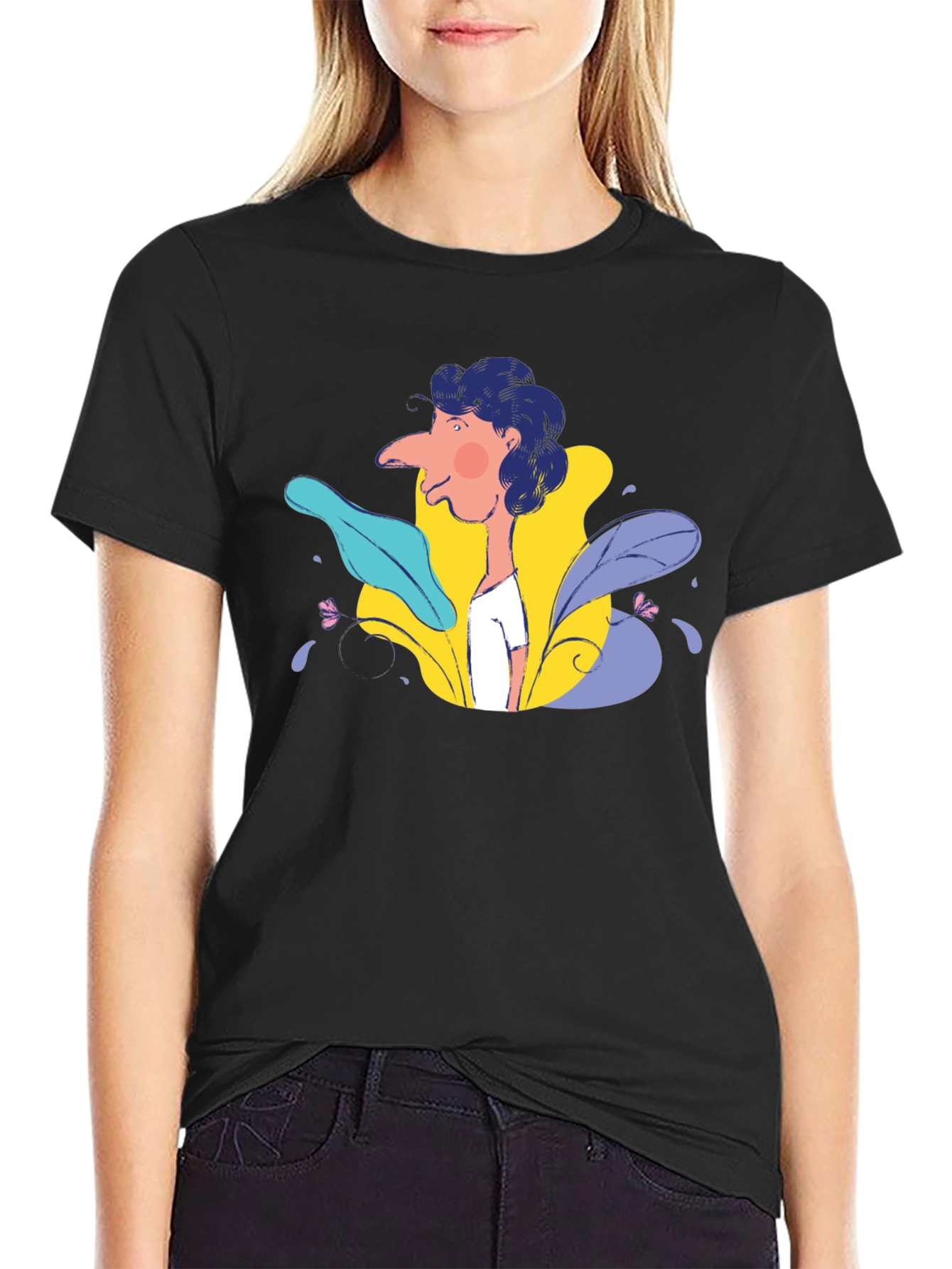 Abstract Face Graphic Black T-Shirt