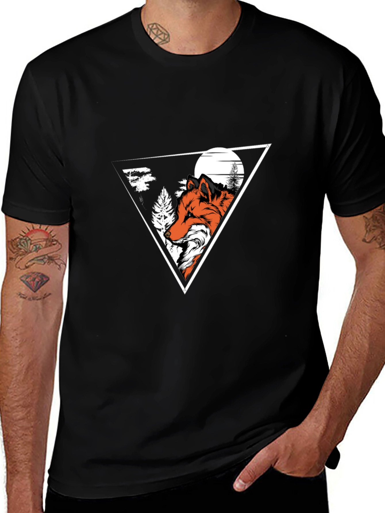 Fox Graphic Print Crew Neck T-Shirt - Black