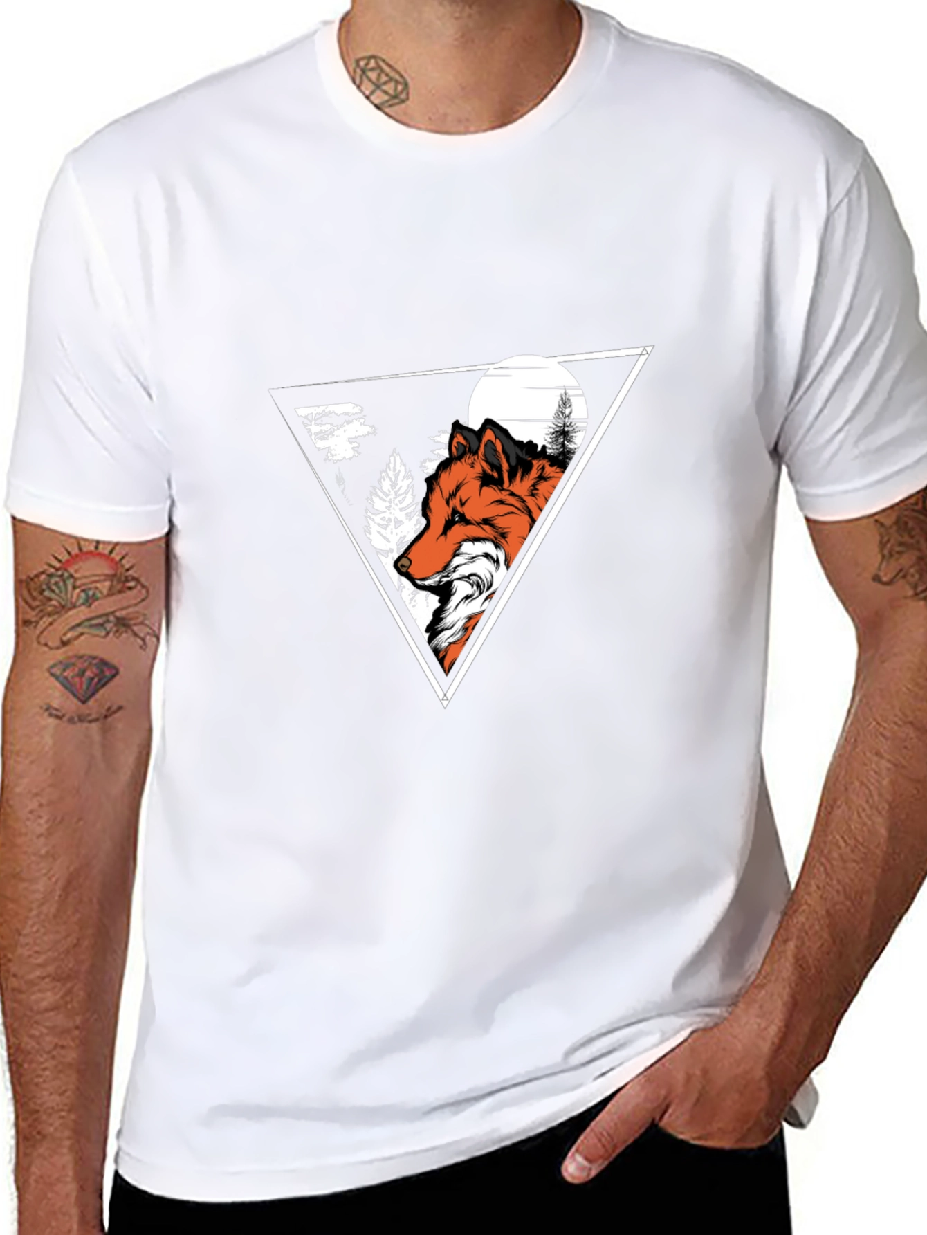 Fox Graphic Print Crew Neck T-Shirt - Black