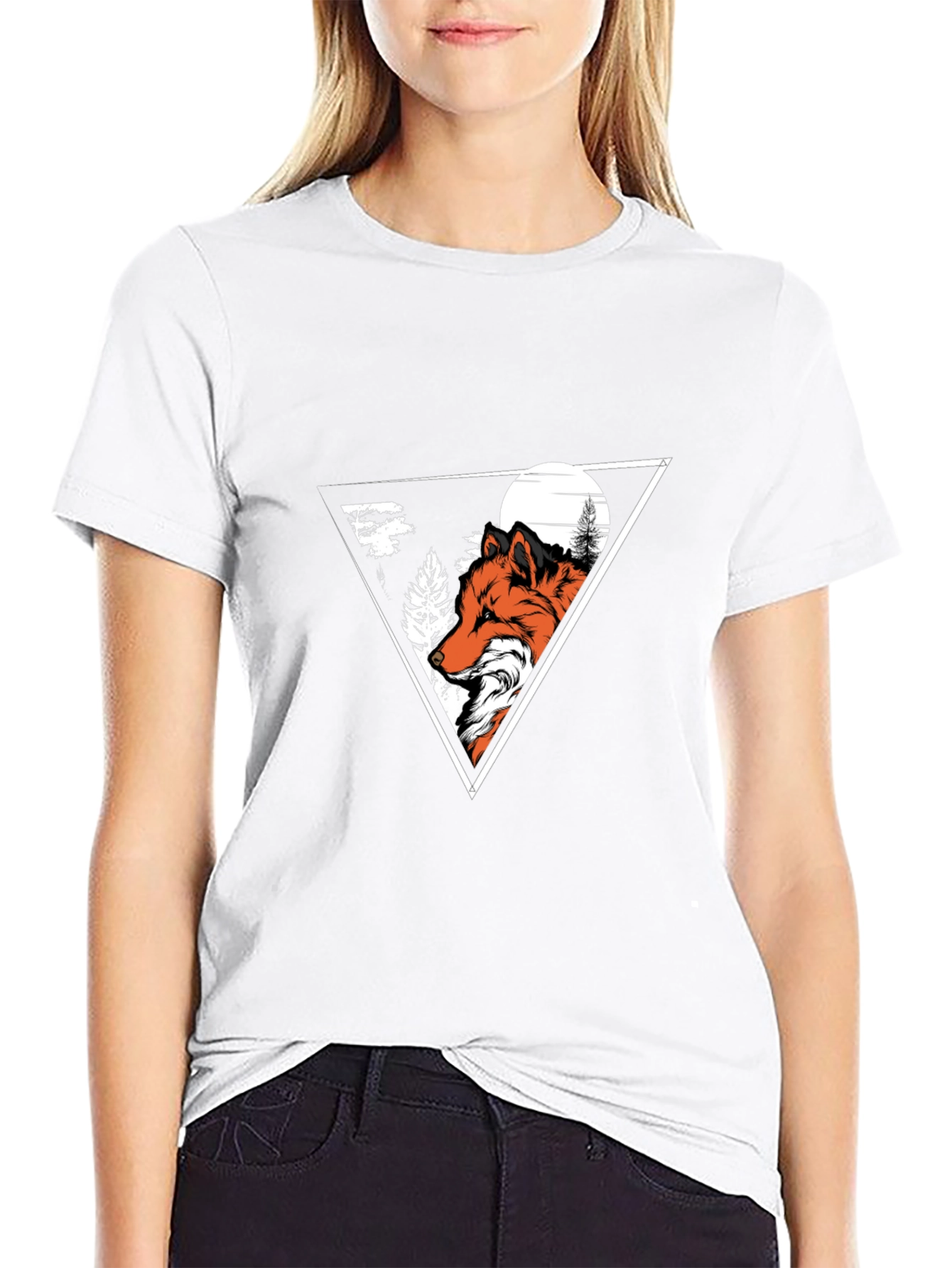 Fox Graphic Print Crew Neck T-Shirt - Black