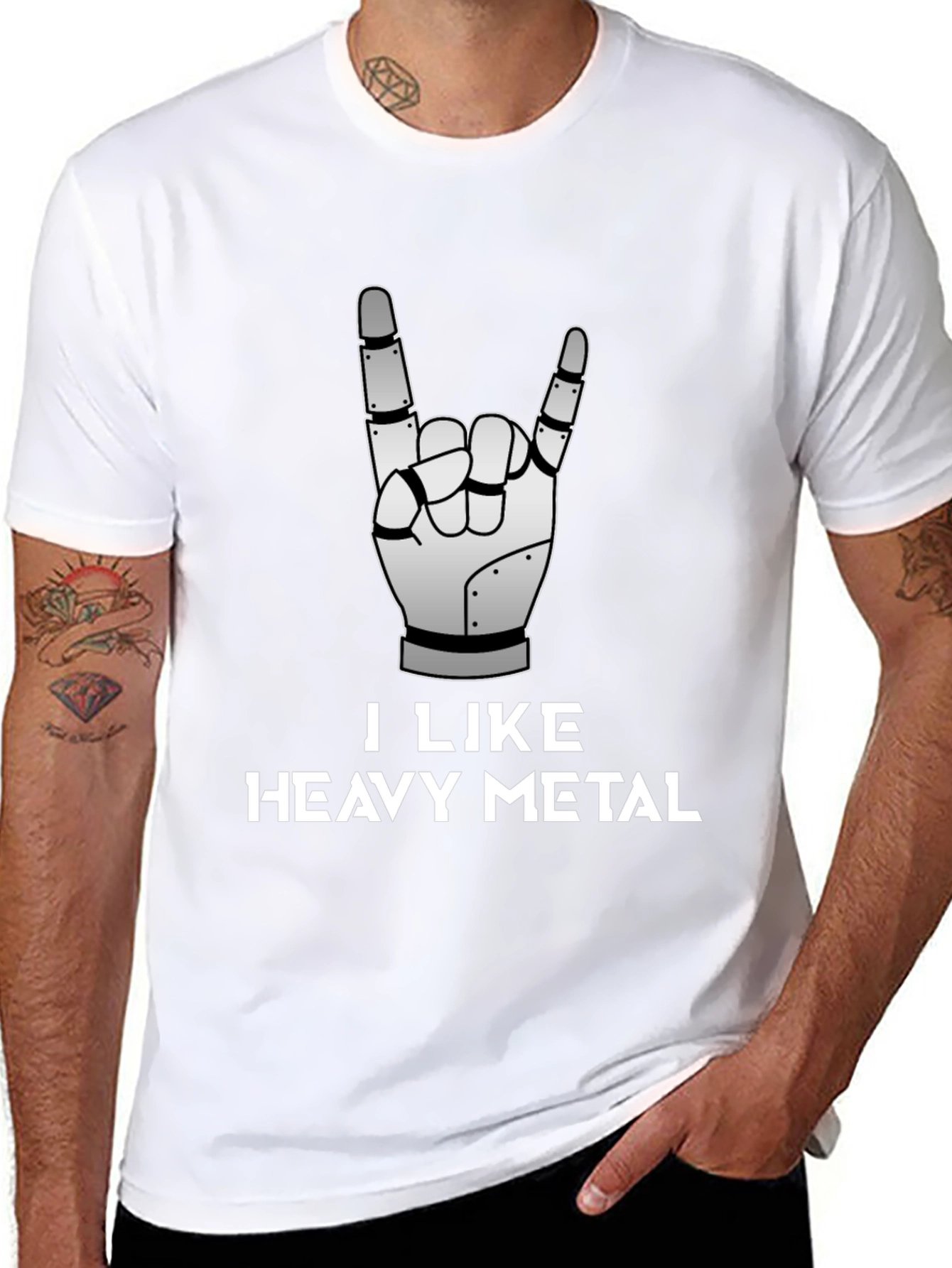 I Like Heavy Metal Robot Hand Graphic Tee