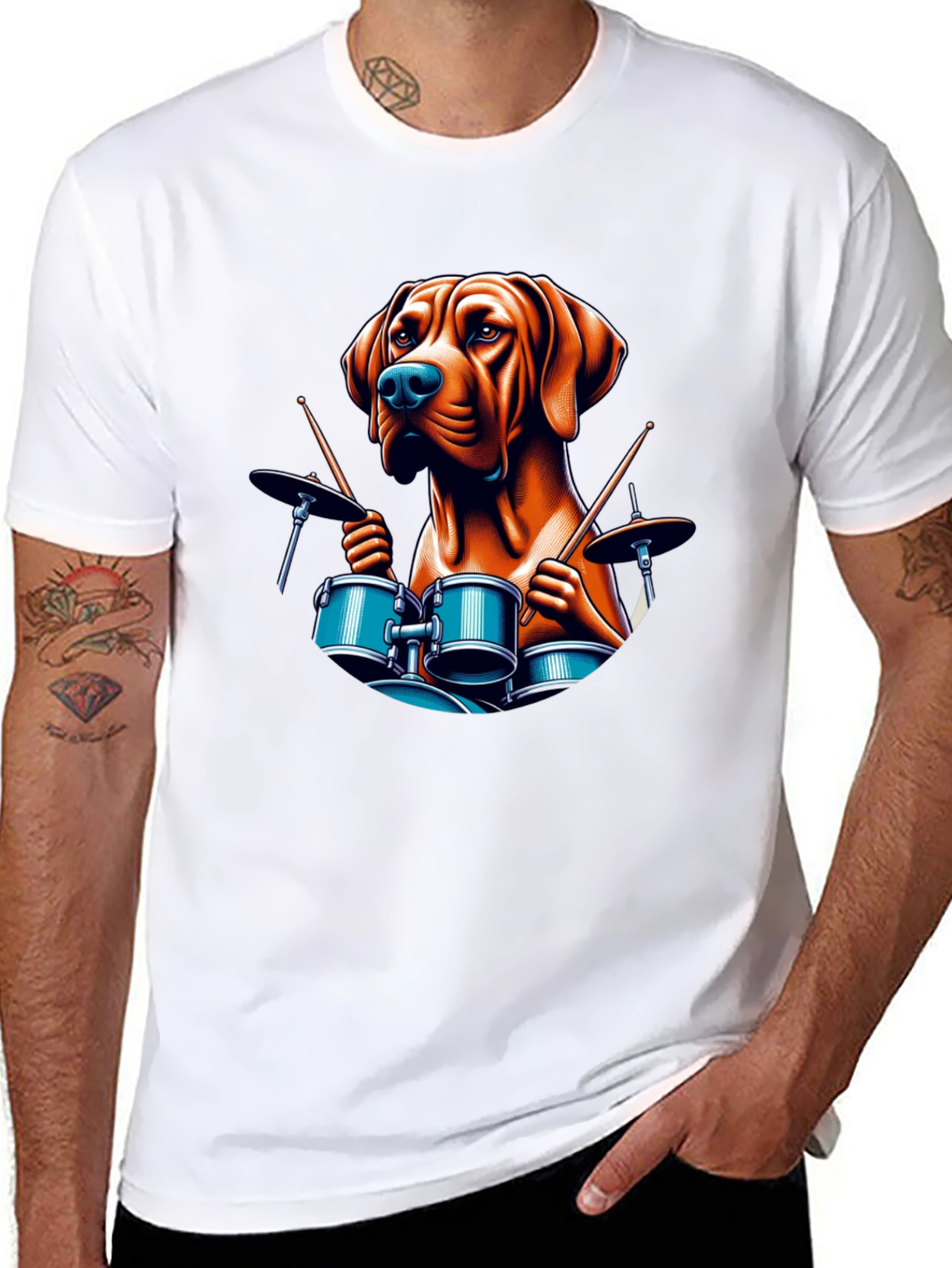 Dog Drummer Graphic Tee - Black T-Shirt